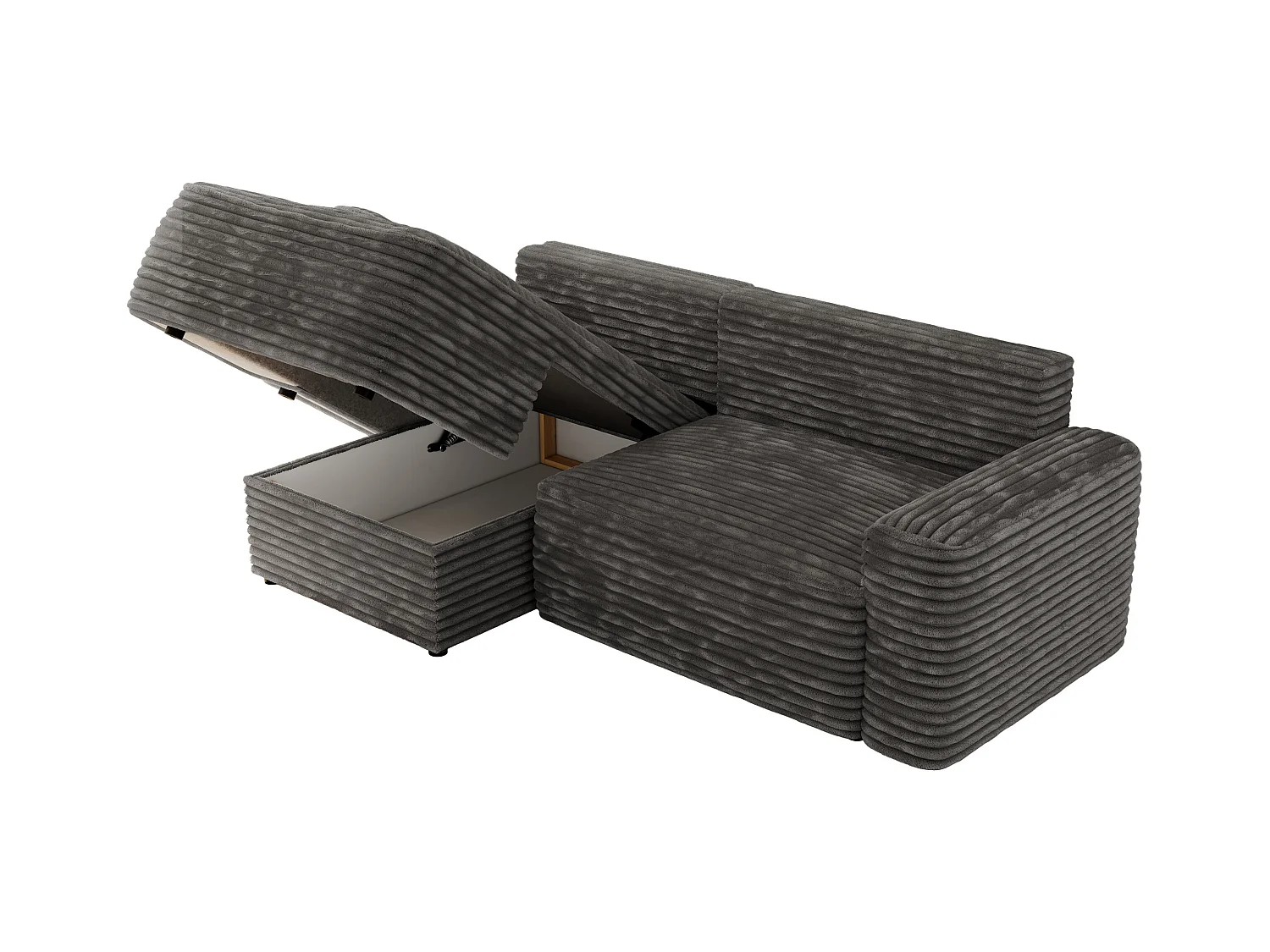 Ecksofa BELLUNO - Schlafsofa mit Bettkasten, Armlehnen, Couch L-form mit Schlaffunktion - Dunkelgrau Cord - Ecke Links