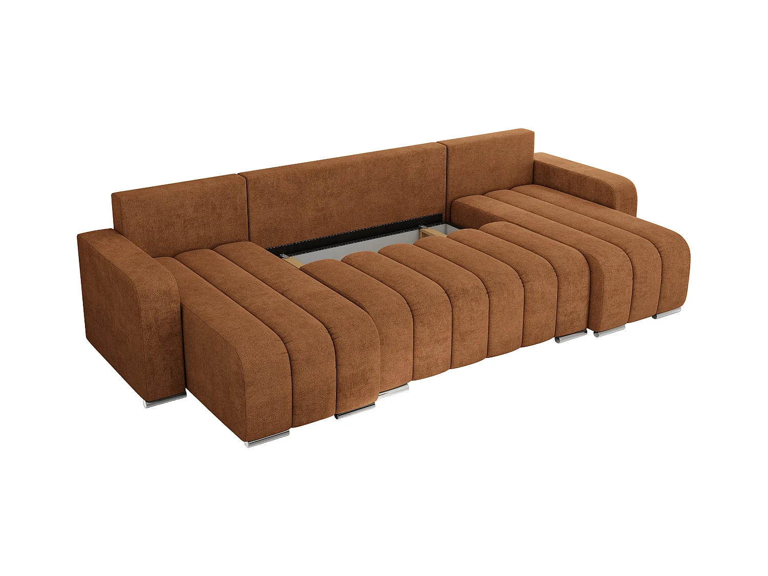 Ecksofa KIRASSO U - Wohnlandschaft, Schlaffunktion und Bettkasten, Couch U-form, lose Kissen - Orange Strukture