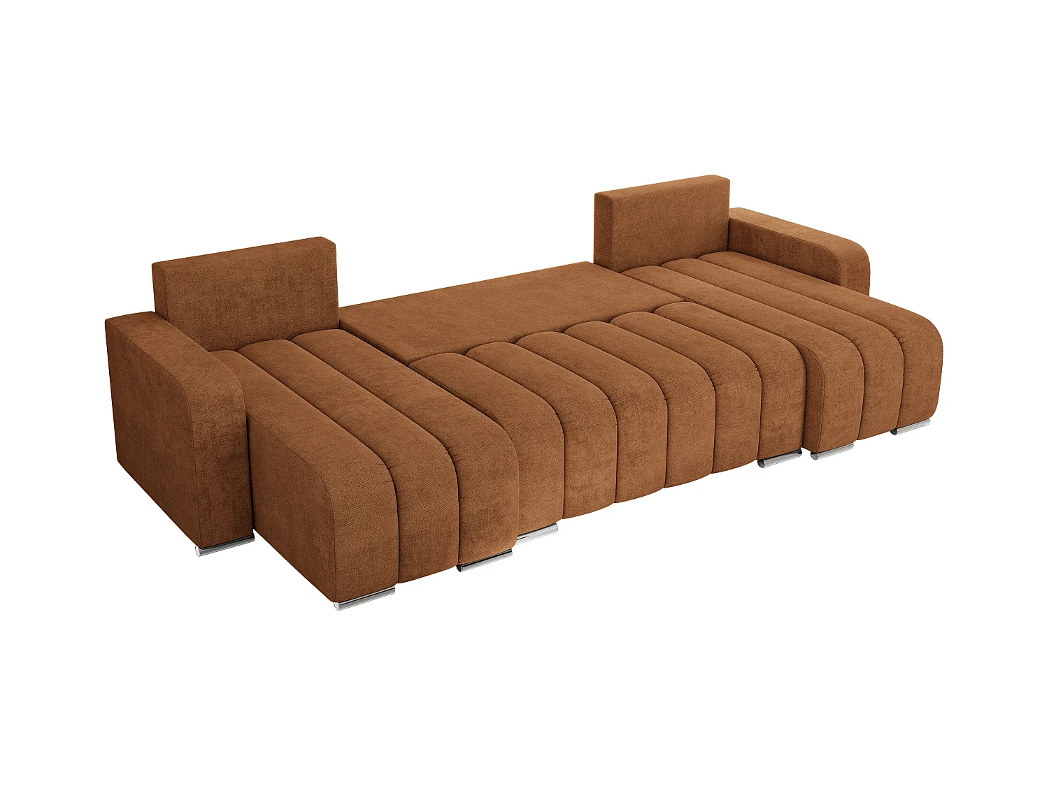 Ecksofa KIRASSO U - Wohnlandschaft, Schlaffunktion und Bettkasten, Couch U-form, lose Kissen - Orange Strukture