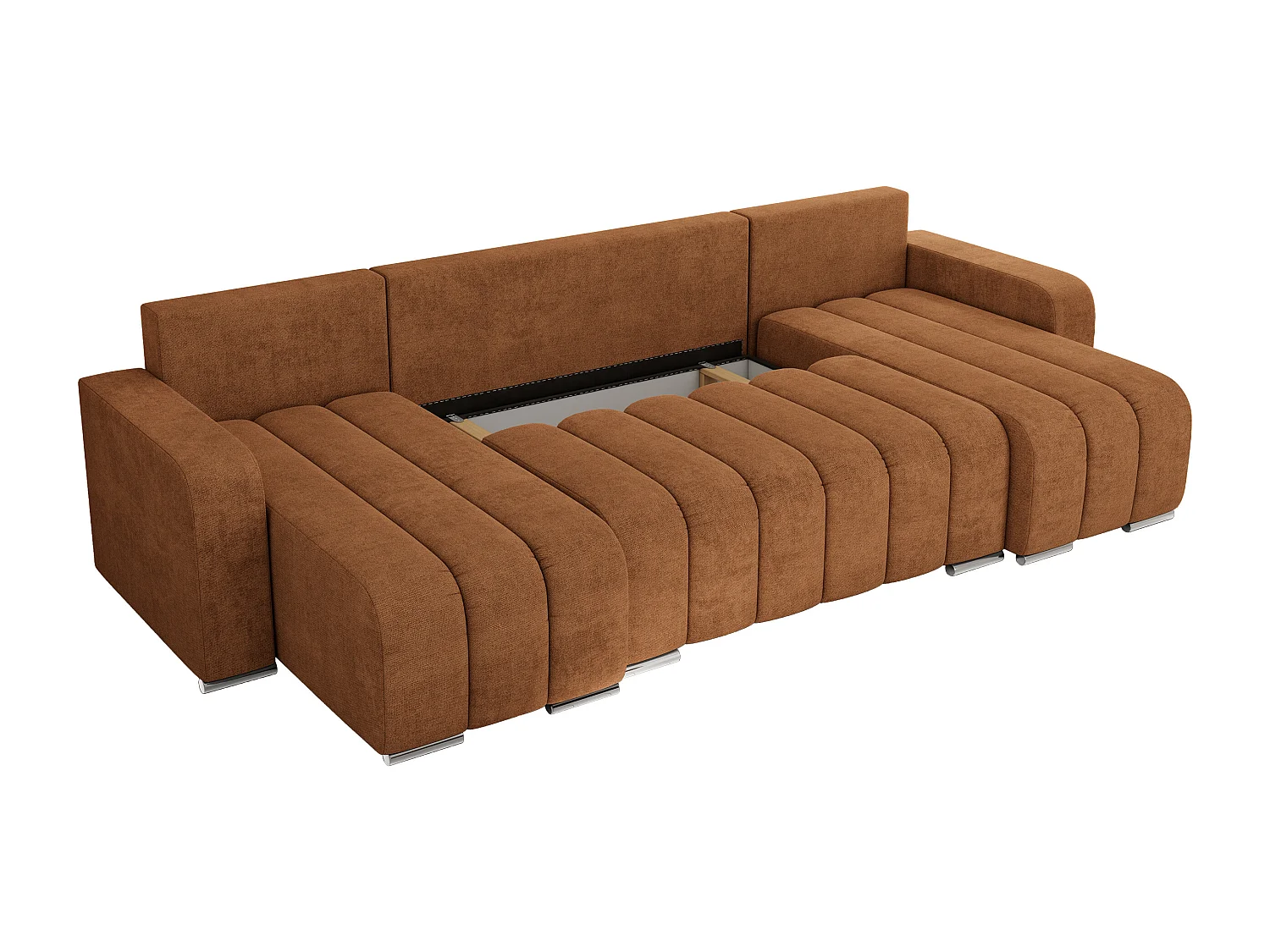 Ecksofa KIRASSO U - Wohnlandschaft, Schlaffunktion und Bettkasten, Couch U-form, lose Kissen - Orange Strukture