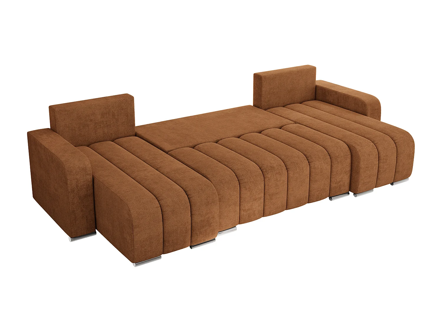 Ecksofa KIRASSO U - Wohnlandschaft, Schlaffunktion und Bettkasten, Couch U-form, lose Kissen - Orange Strukture