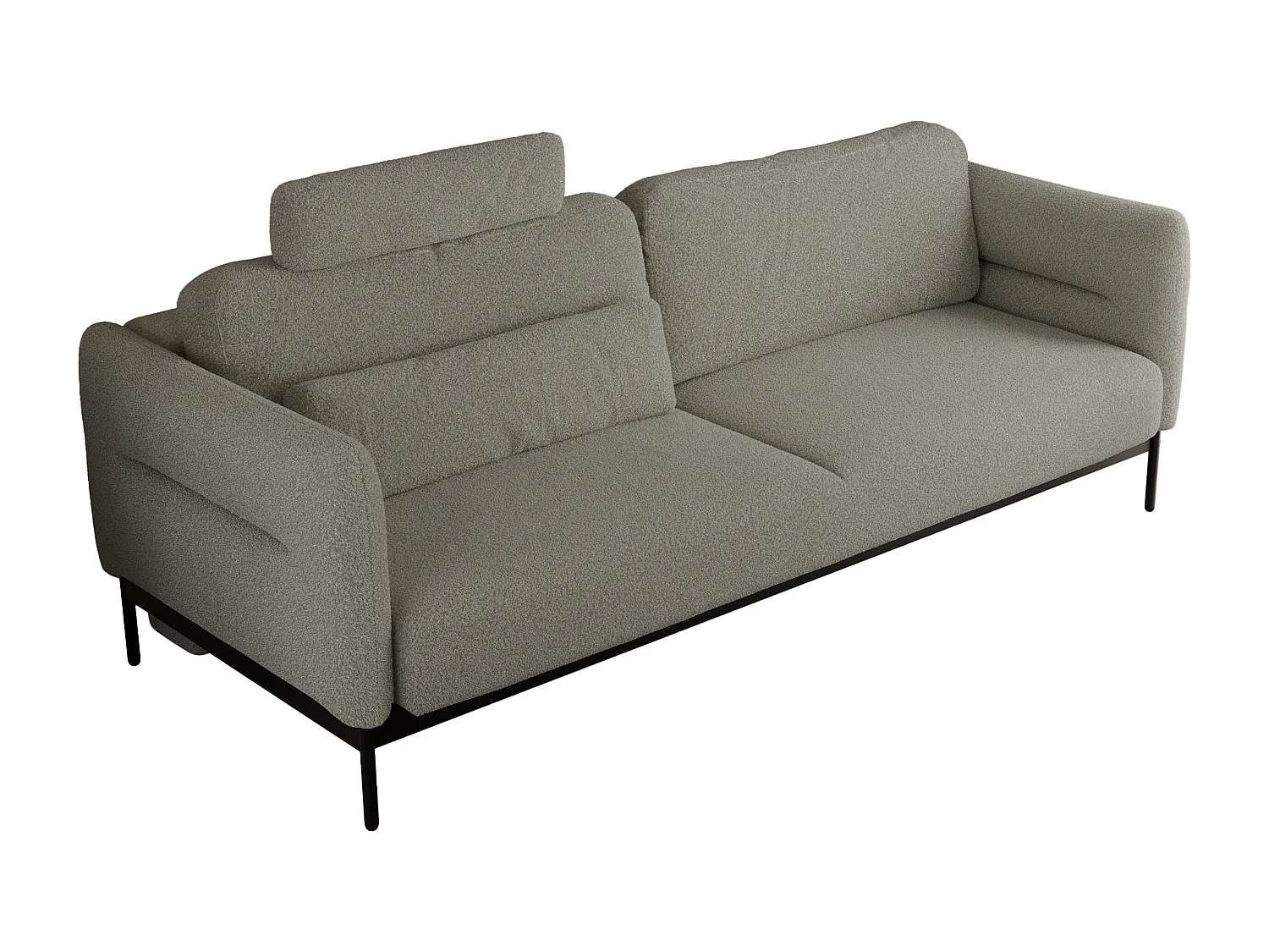Sofa SALENTO - 3-Sitzer mit Metallbeine, mobile Kopfstütze, Schlafsofa mit lose Kissen - Hellgrau Boucle