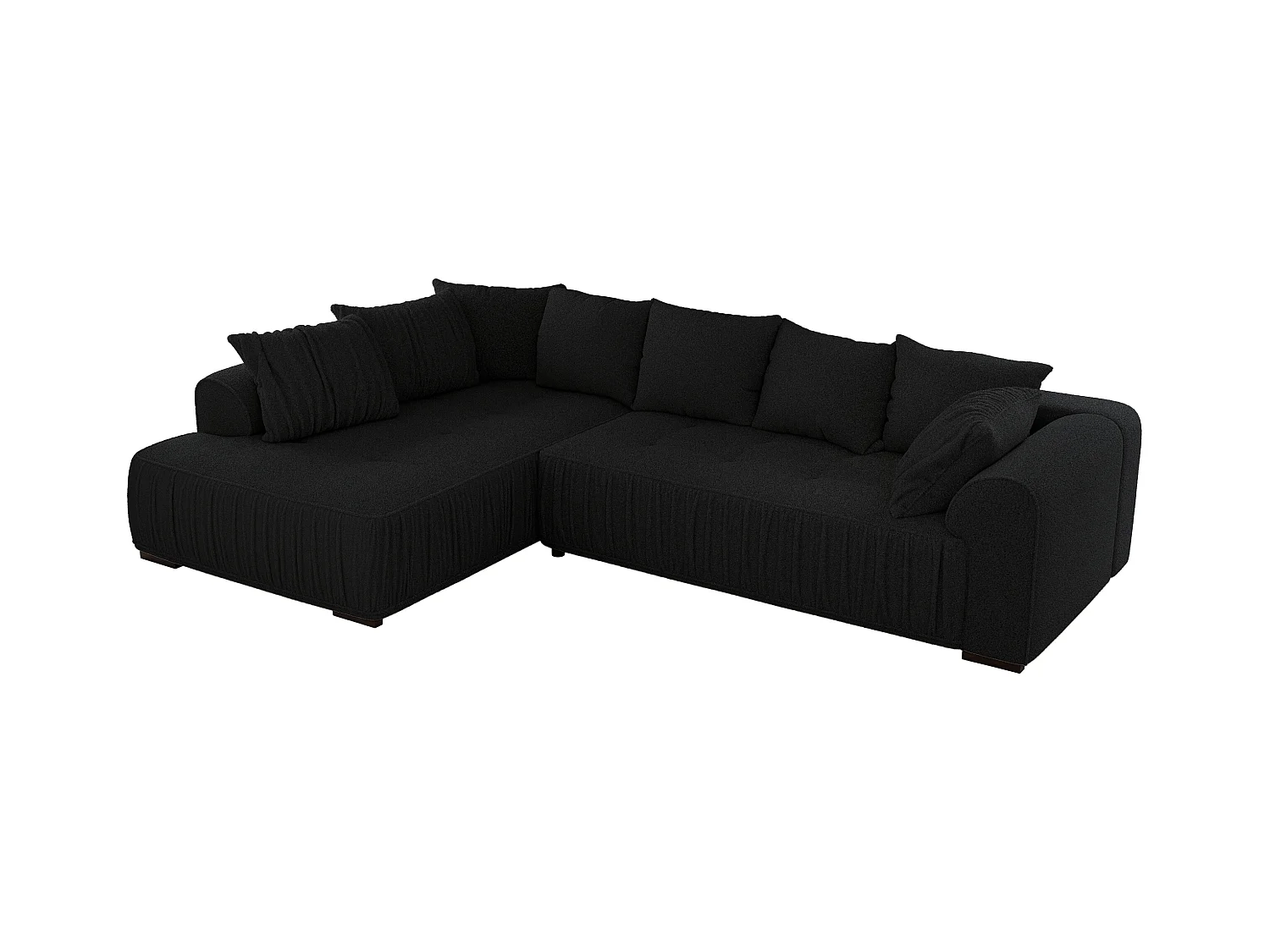 Ecksofa ORTA - Schlaffunktion und Bettkasten, lose Kissen, gesteppter Sitz, L-förmige Ecke - Schwarz Boucle - Ecke Links