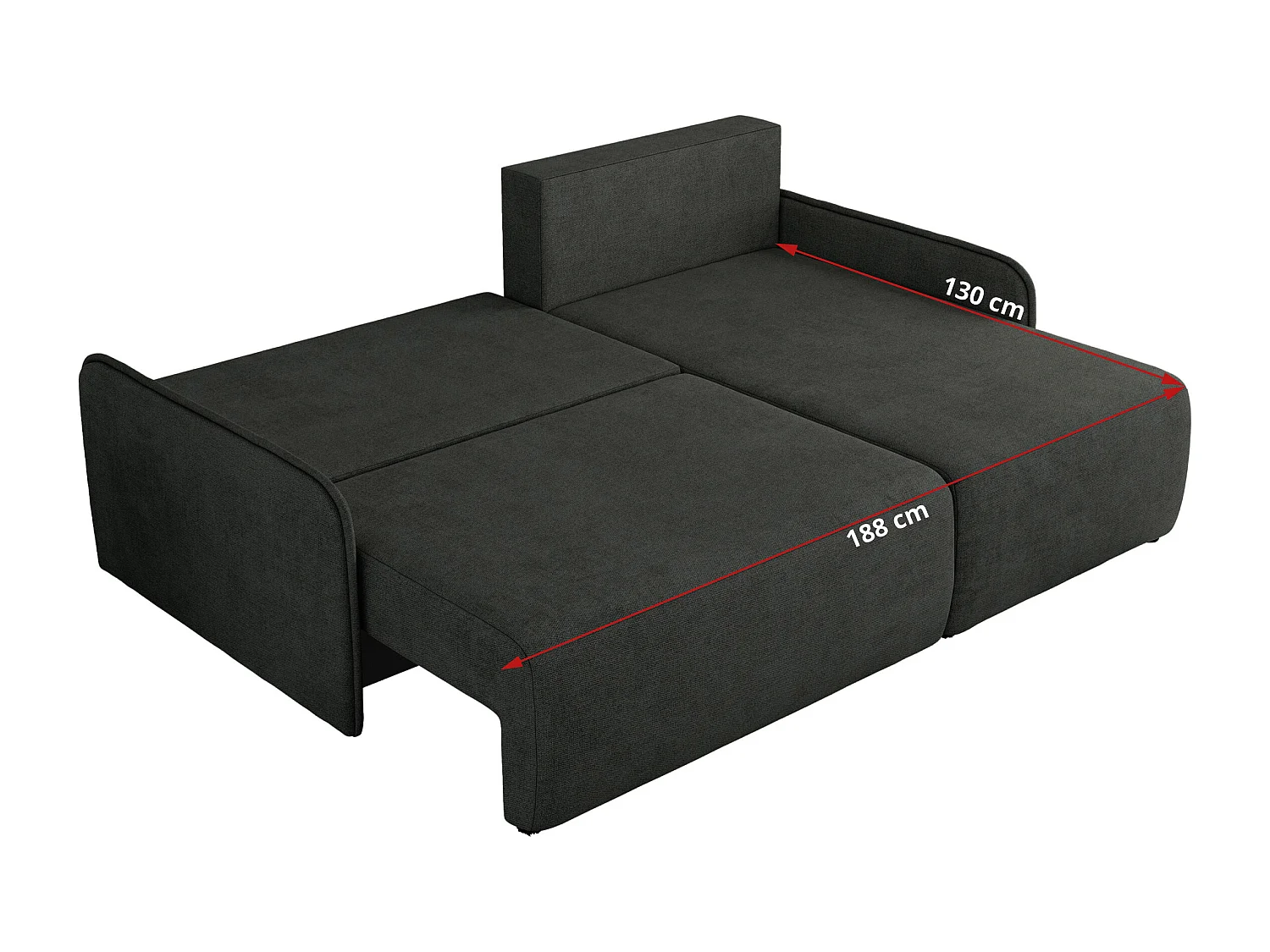 Ecksofa ARPA - L-form Schlaffsofa, Bettkasten und lose Kissen, Armlehnen - Dunkelgrau Struktur - Ecke Rechts