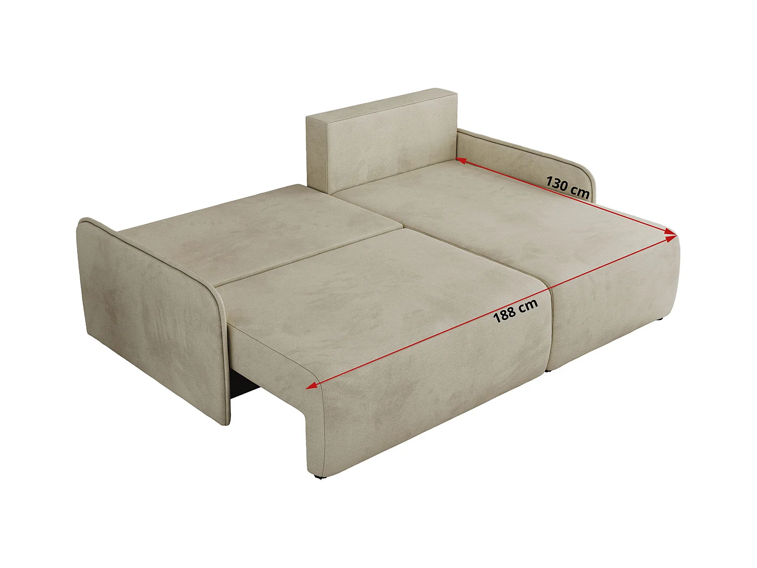 Ecksofa ARPA - L-form Schlaffsofa, Bettkasten und lose Kissen, Armlehnen - Beige Velvet - Ecke Rechts