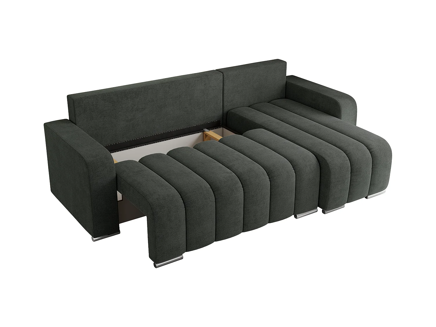 Ecksofa KIRASSO - universelles mit Schlaffunktion und Bettkasten, lose Kissen, Armlehnen - Dunkelgrau Stukture