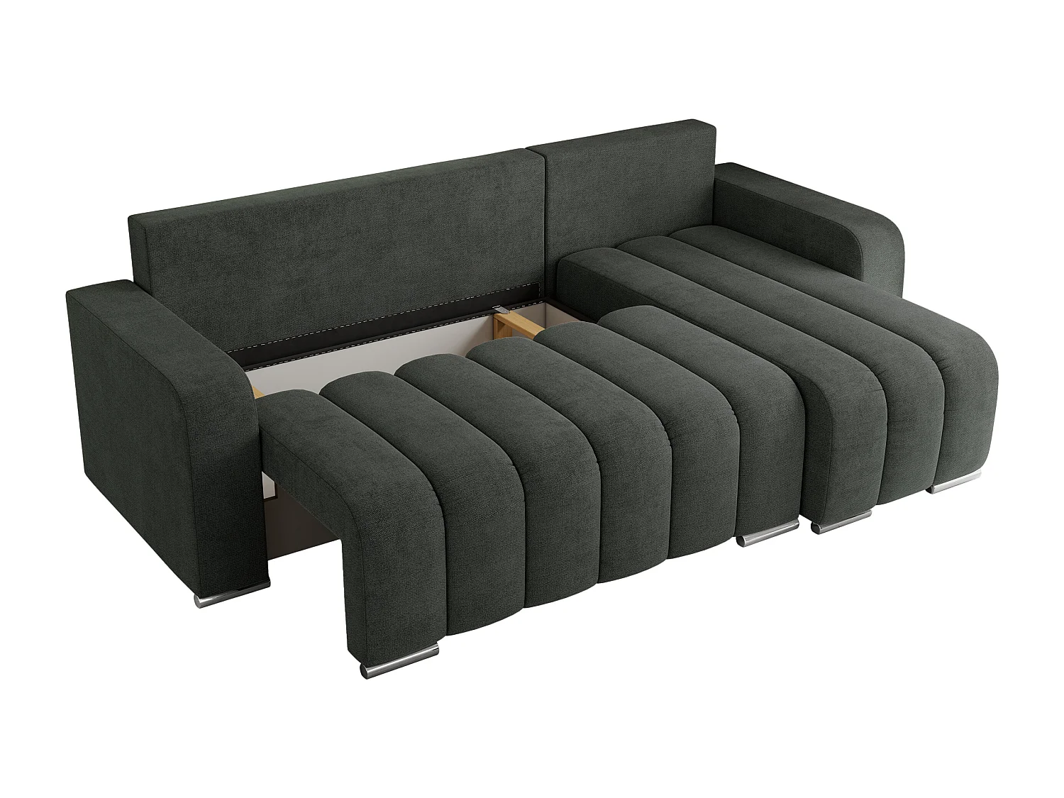 Ecksofa KIRASSO - universelles mit Schlaffunktion und Bettkasten, lose Kissen, Armlehnen - Dunkelgrau Stukture