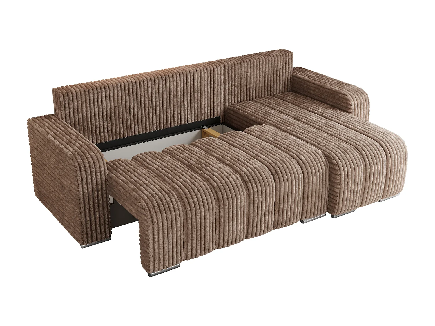 Ecksofa KIRASSO - universelles mit Schlaffunktion und Bettkasten, lose Kissen, Armlehnen - Braun Cord