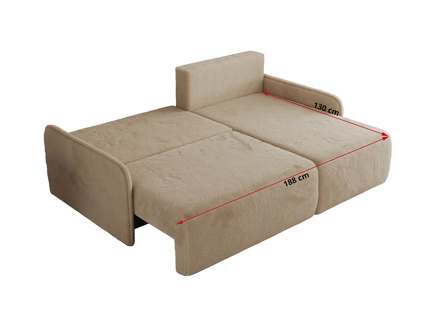 Ecksofa ARPA - L-form Schlaffsofa, Bettkasten und lose Kissen, Armlehnen - Beige Plüsch - Ecke Links