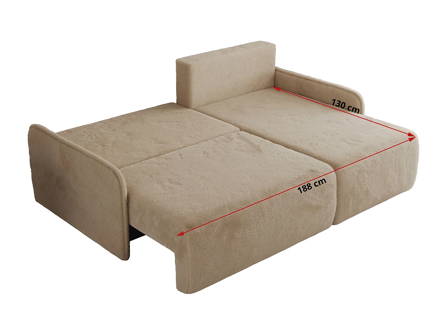 Ecksofa ARPA - L-form Schlaffsofa, Bettkasten und lose Kissen, Armlehnen - Beige Plüsch - Ecke Links