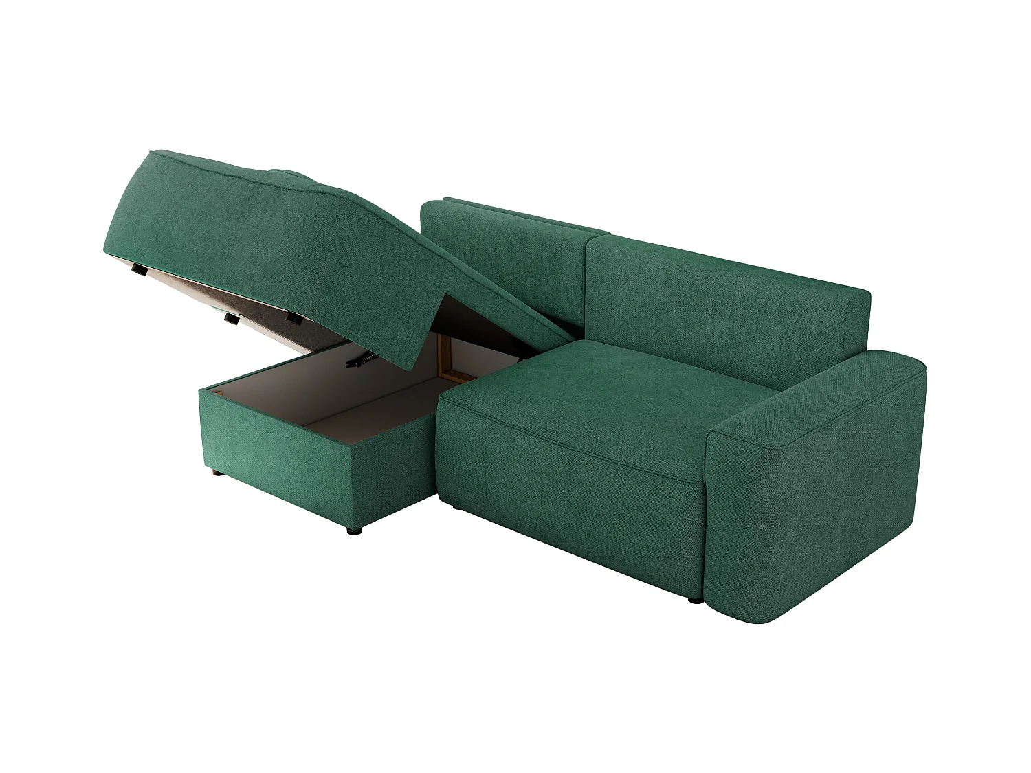 Ecksofa BELLUNO - Schlafsofa mit Bettkasten, Armlehnen, Couch L-form mit Schlaffunktion - Grün Strukture - Ecke Links