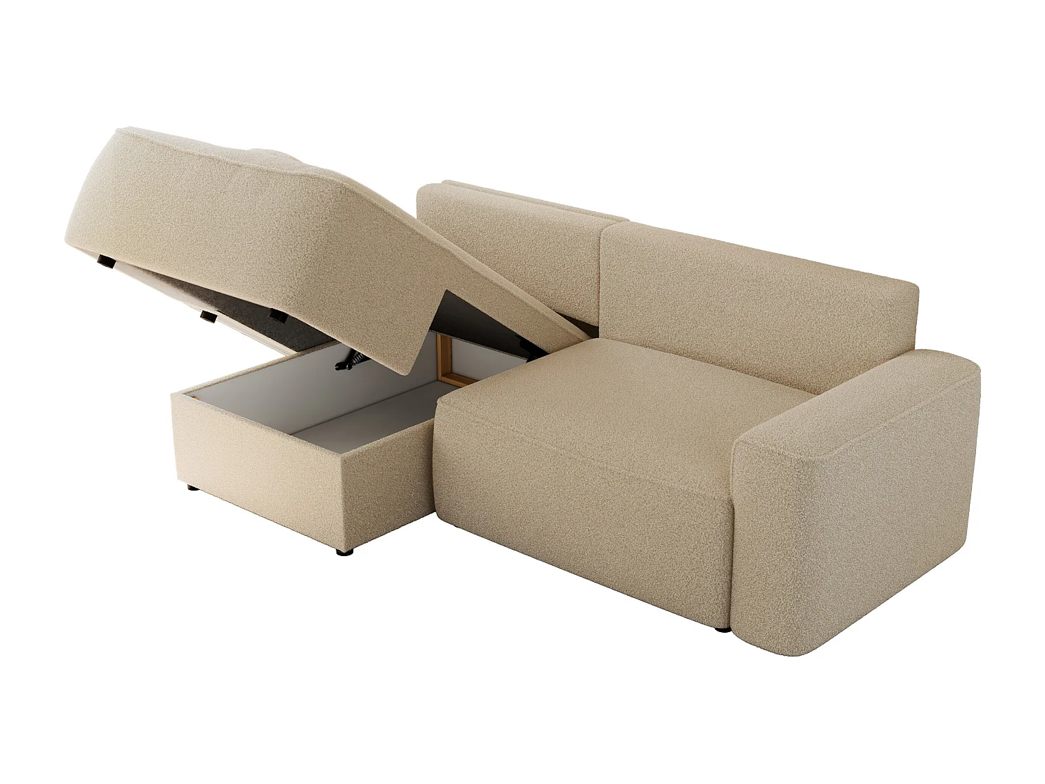 Ecksofa BELLUNO - Schlafsofa mit Bettkasten, Armlehnen, Couch L-form mit Schlaffunktion - Beige Boucle - Ecke Links