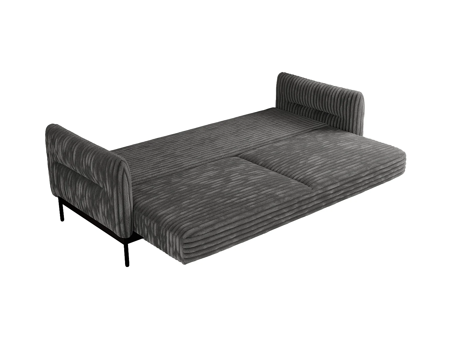 Ecksofa SALENTO - mit Metallbeine, Schlafsofa, mobilen Fußhocker, lose Kissen - Dunkelgrau Cord