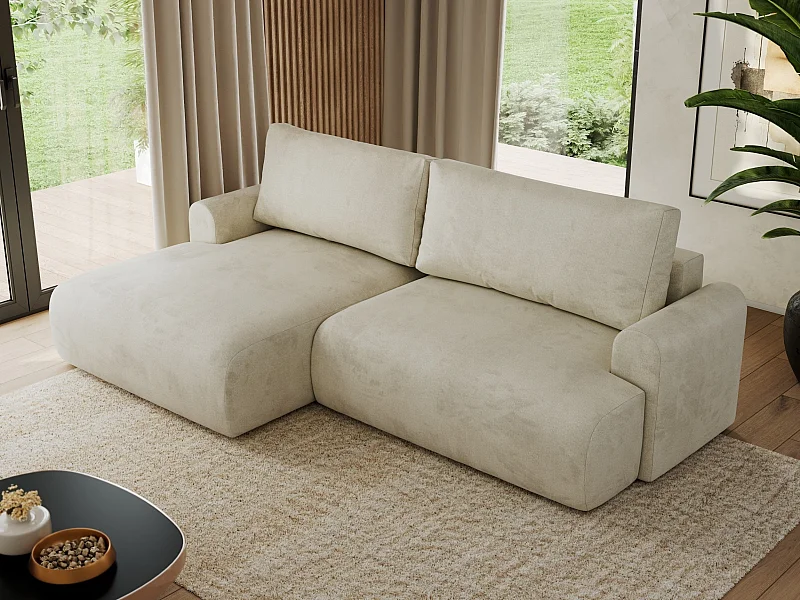 Ecksofa TONO - mit Schlaffunktion und Bettkasten, L-form Ecke, Armlehnen - Beige Velvet - Ecke Links