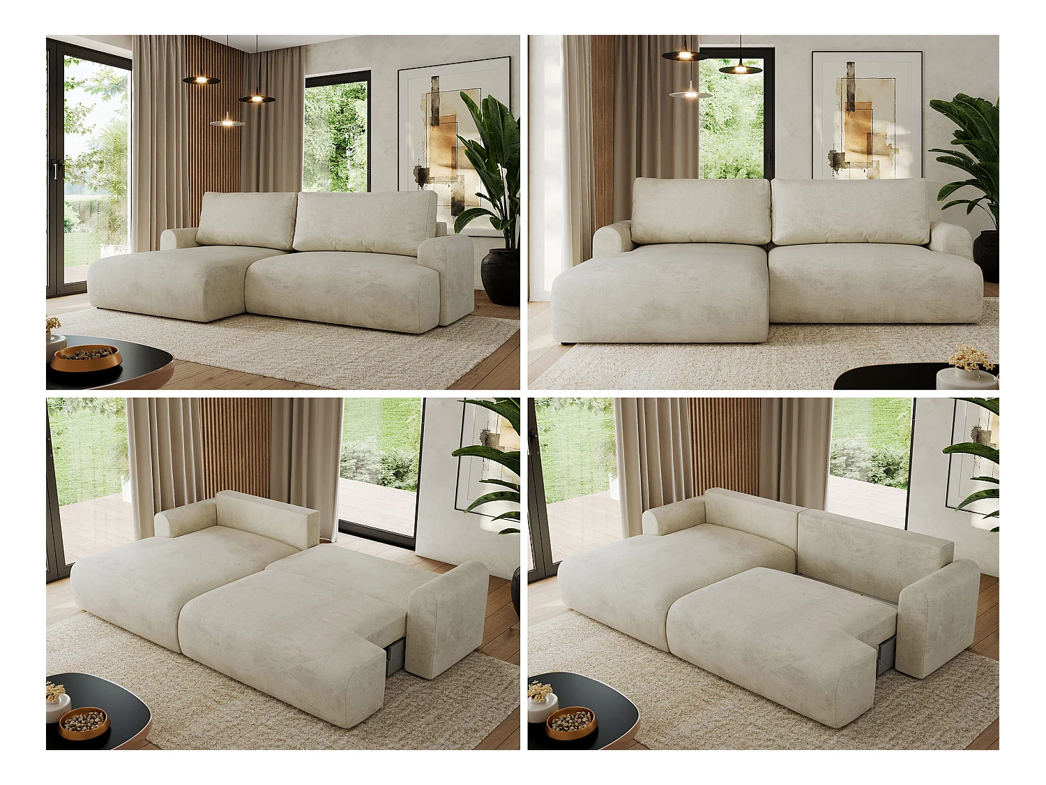 Ecksofa TONO - mit Schlaffunktion und Bettkasten, L-form Ecke, Armlehnen - Beige Velvet - Ecke Links