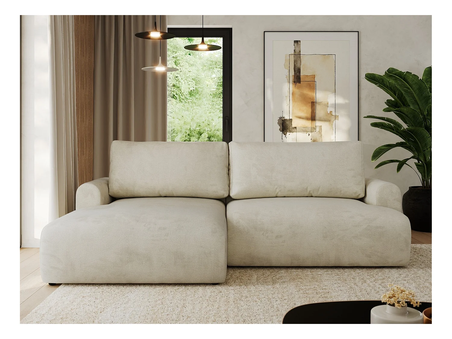 Ecksofa TONO - mit Schlaffunktion und Bettkasten, L-form Ecke, Armlehnen - Beige Velvet - Ecke Links