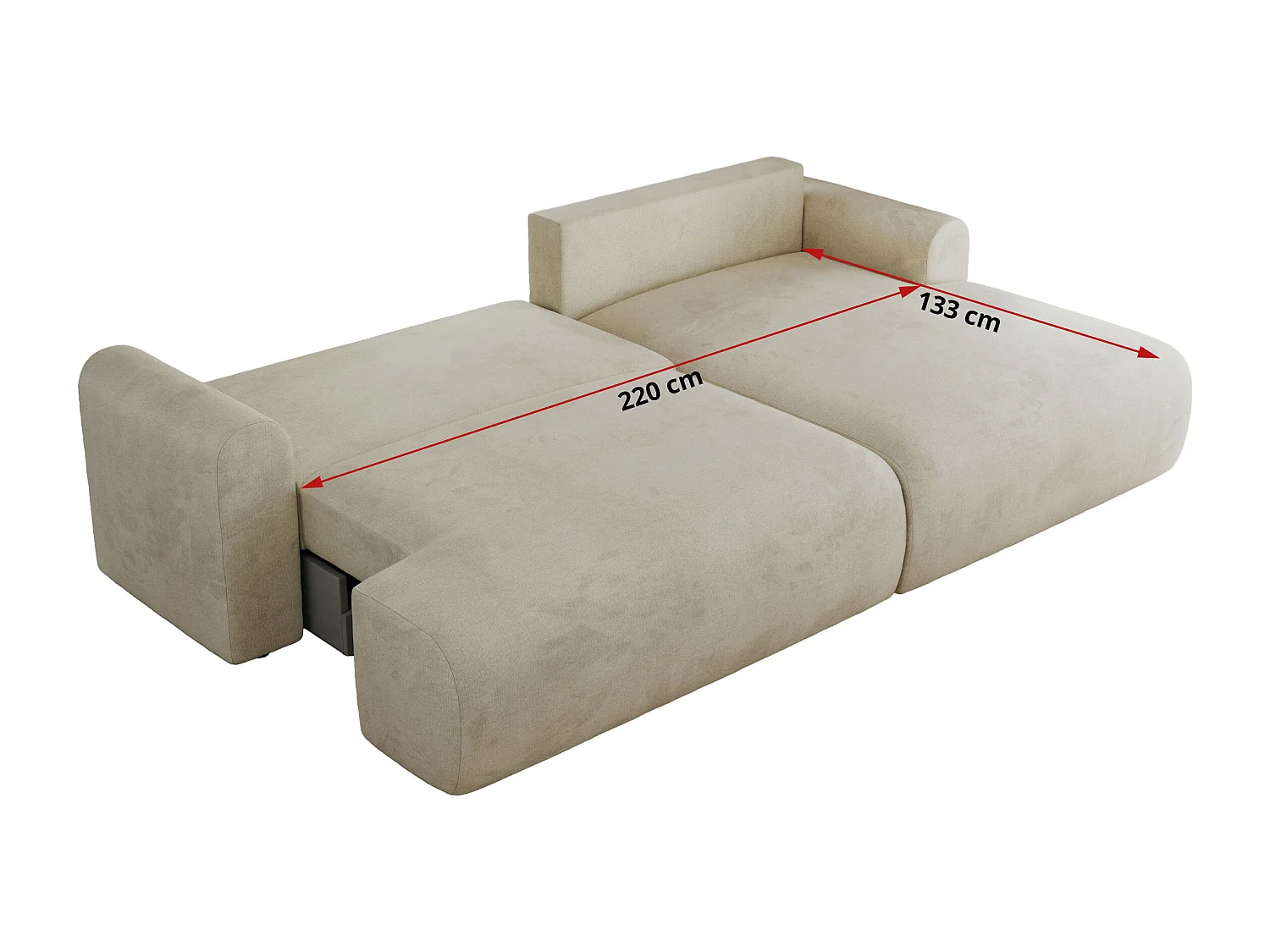 Ecksofa TONO - mit Schlaffunktion und Bettkasten, L-form Ecke, Armlehnen - Beige Velvet - Ecke Links