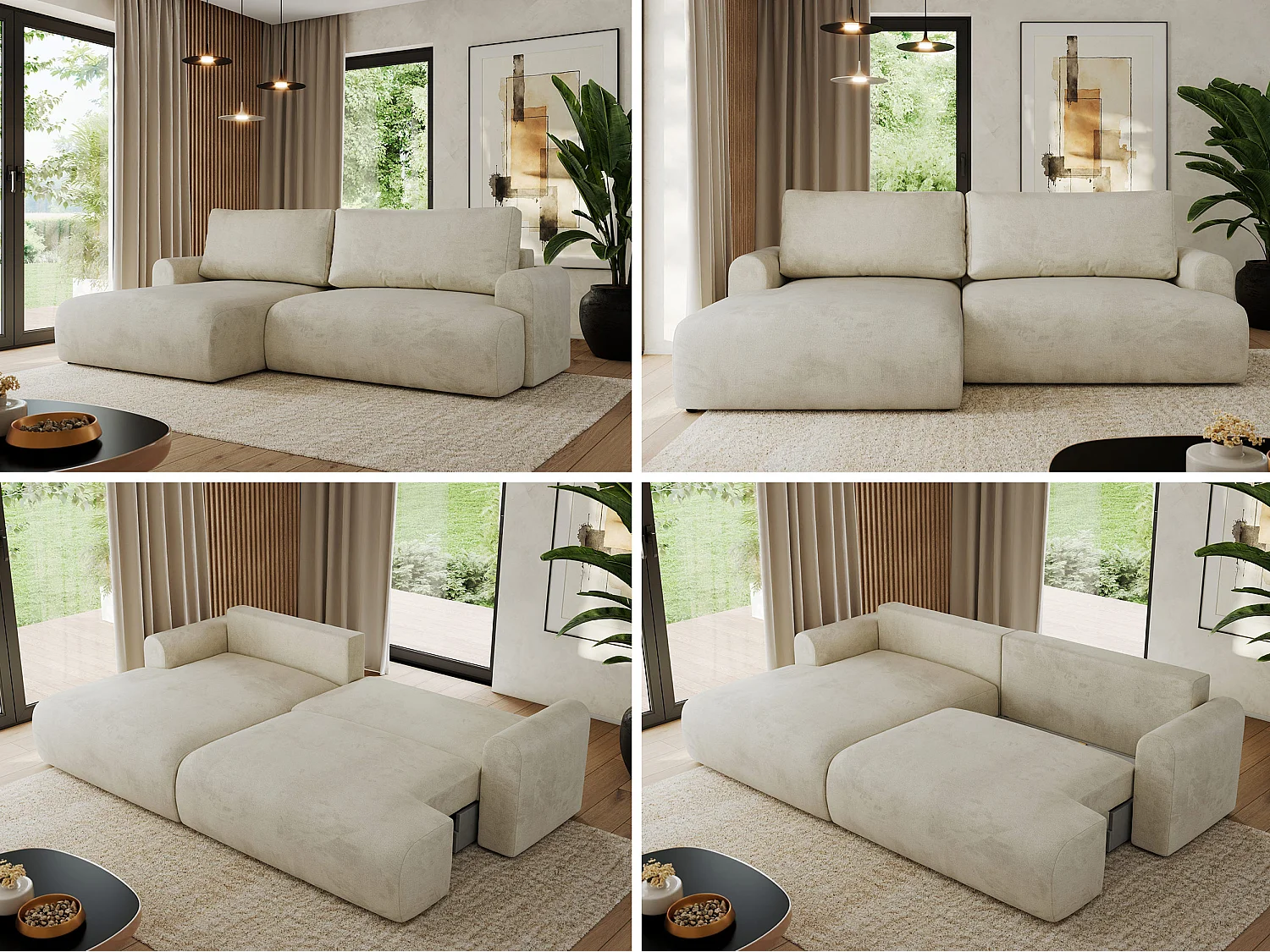 Ecksofa TONO - mit Schlaffunktion und Bettkasten, L-form Ecke, Armlehnen - Beige Velvet - Ecke Links