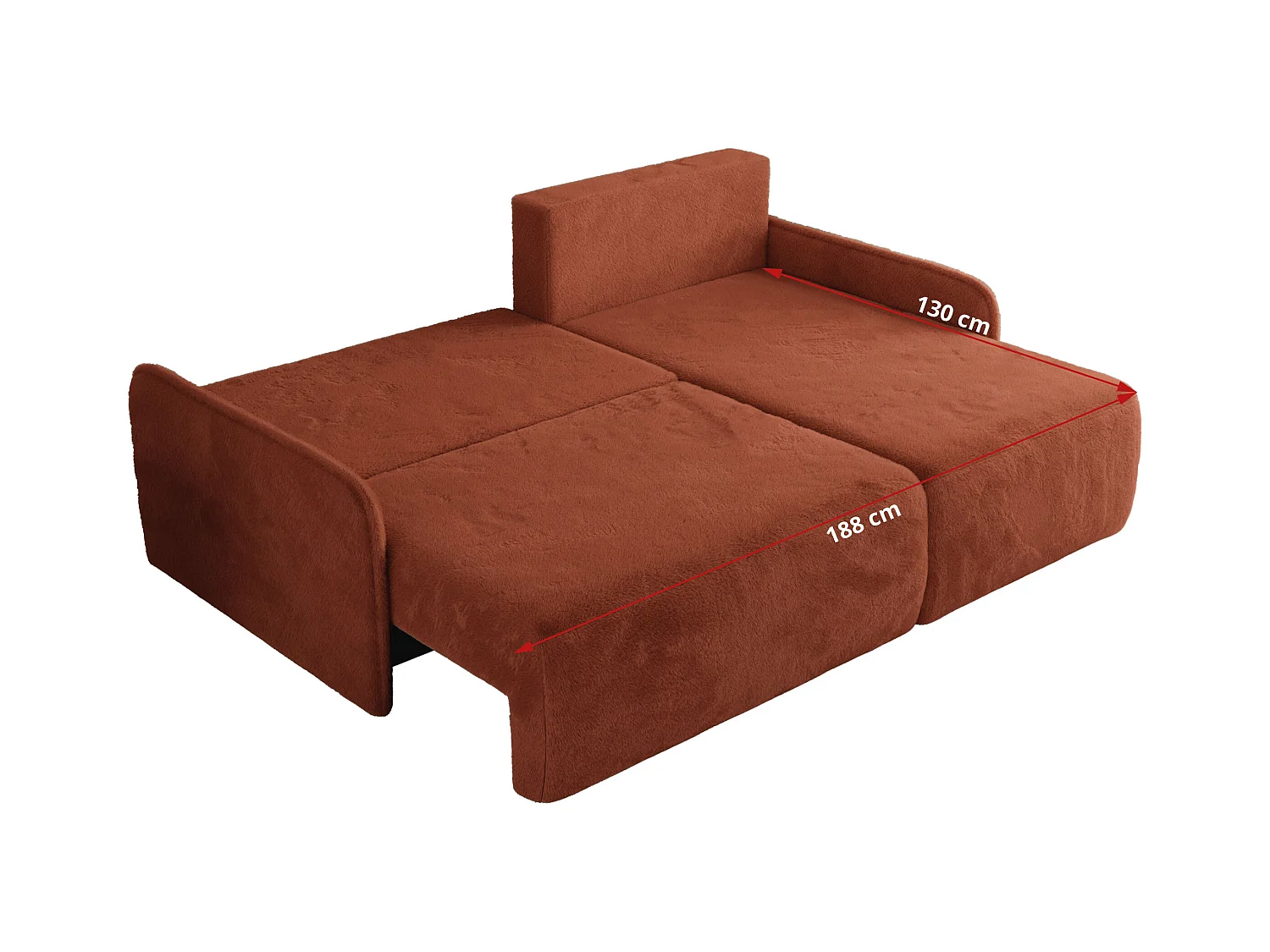 Ecksofa ARPA - L-form Schlaffsofa, Bettkasten und lose Kissen, Armlehnen - Orange Plüsch - Ecke Rechts