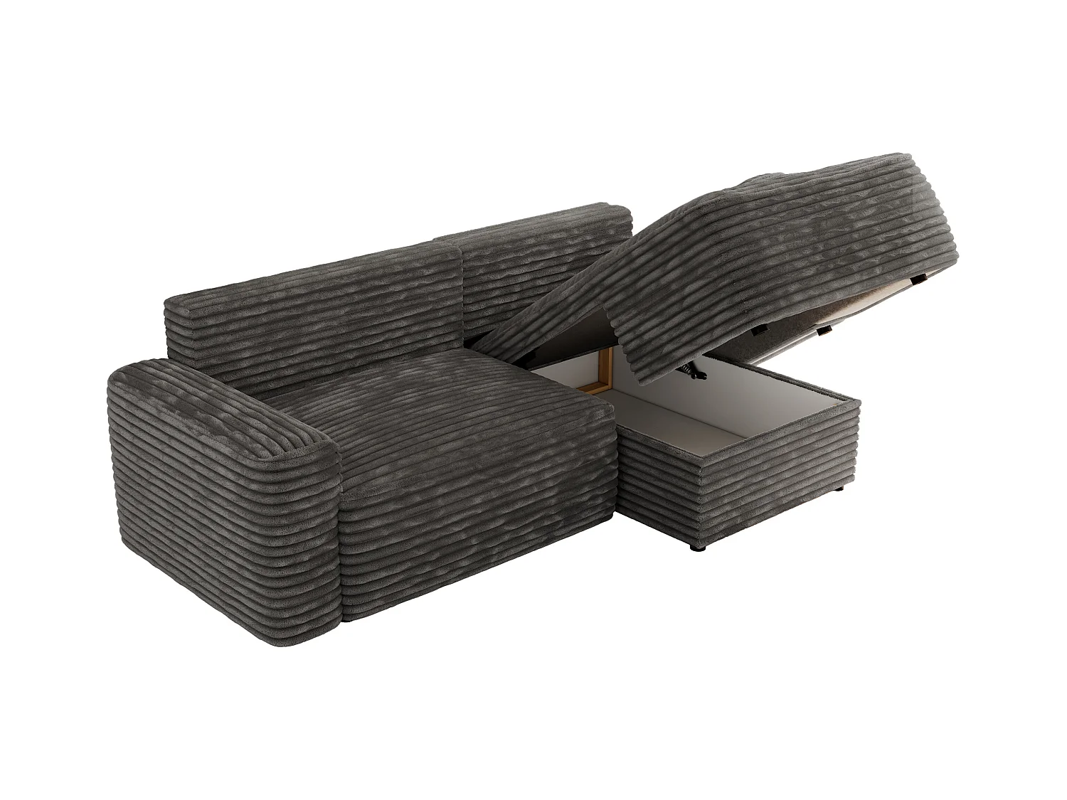 Ecksofa BELLUNO - Schlafsofa mit Bettkasten, Armlehnen, Couch L-form mit Schlaffunktion - Dunkelgrau Cord - Ecke Rechts