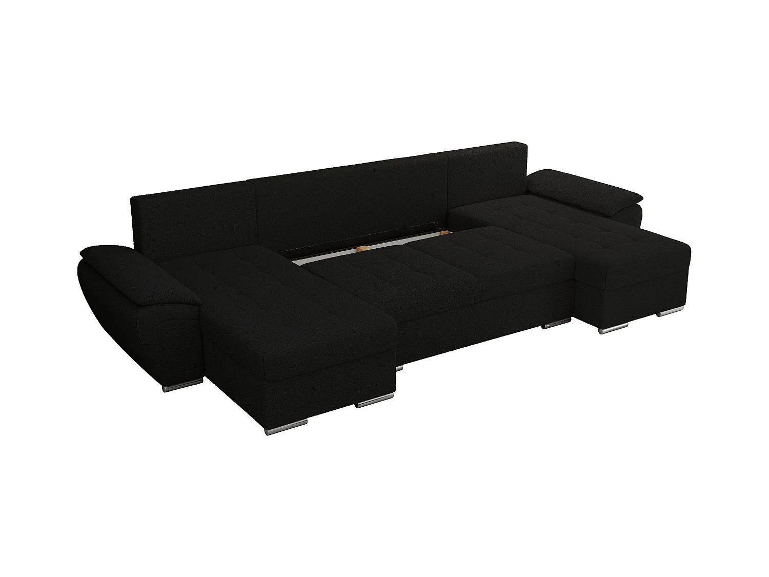 Ecksofa UMBRIA U - XXL Wohnlandschaft, mit Schlaffunktion und Bettkasten, genähte Ecke - Schwarz Boucle