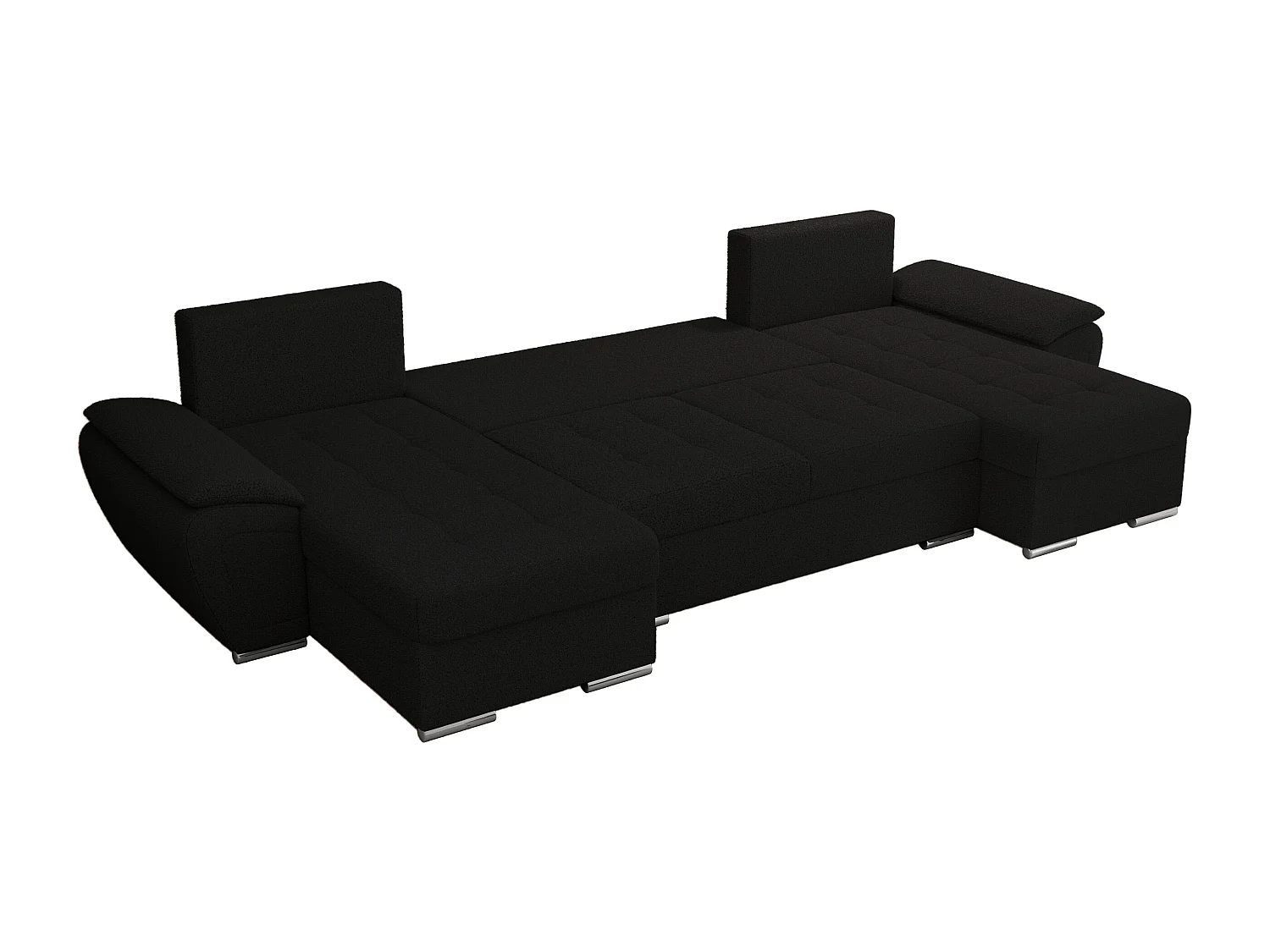 Ecksofa UMBRIA U - XXL Wohnlandschaft, mit Schlaffunktion und Bettkasten, genähte Ecke - Schwarz Boucle