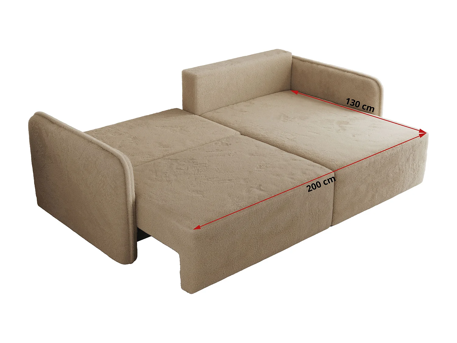 Ecksofa MESTO - Schlaffunktion und Bettkasten, L-form Couch für das Wohnzimmer, Armlehnen - Beige Plüsch - Ecke Links