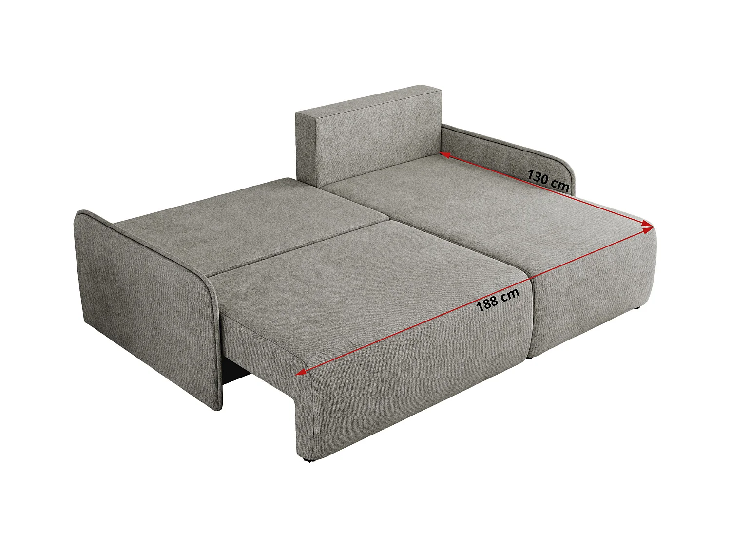 Ecksofa ARPA - L-form Schlaffsofa, Bettkasten und lose Kissen, Armlehnen - Hellgrau Struktur - Ecke Rechts