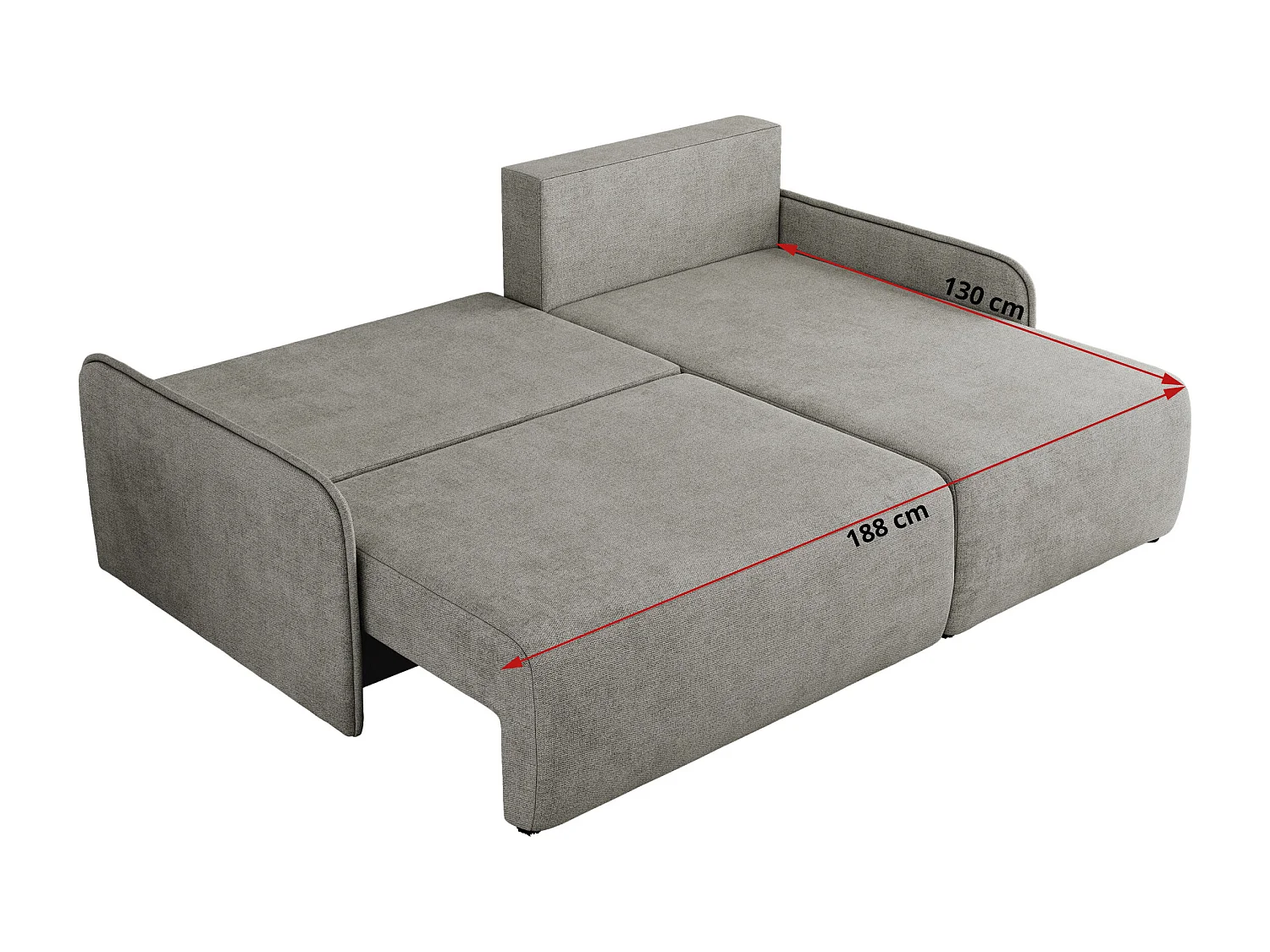 Ecksofa ARPA - L-form Schlaffsofa, Bettkasten und lose Kissen, Armlehnen - Hellgrau Struktur - Ecke Rechts