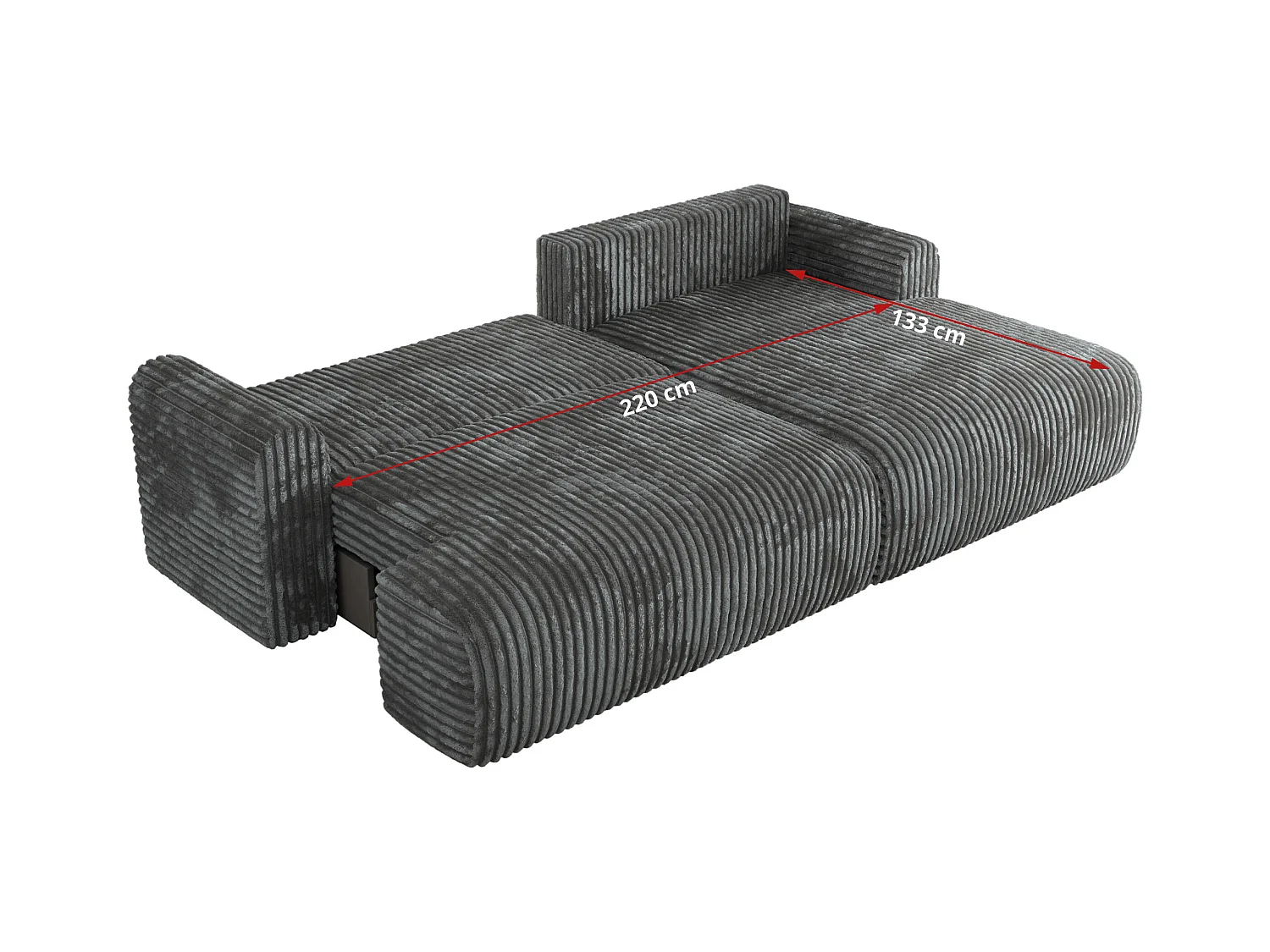 Ecksofa TONO - mit Schlaffunktion und Bettkasten, L-form Ecke, Armlehnen - Dunkelgrau Cord - Ecke Rechts