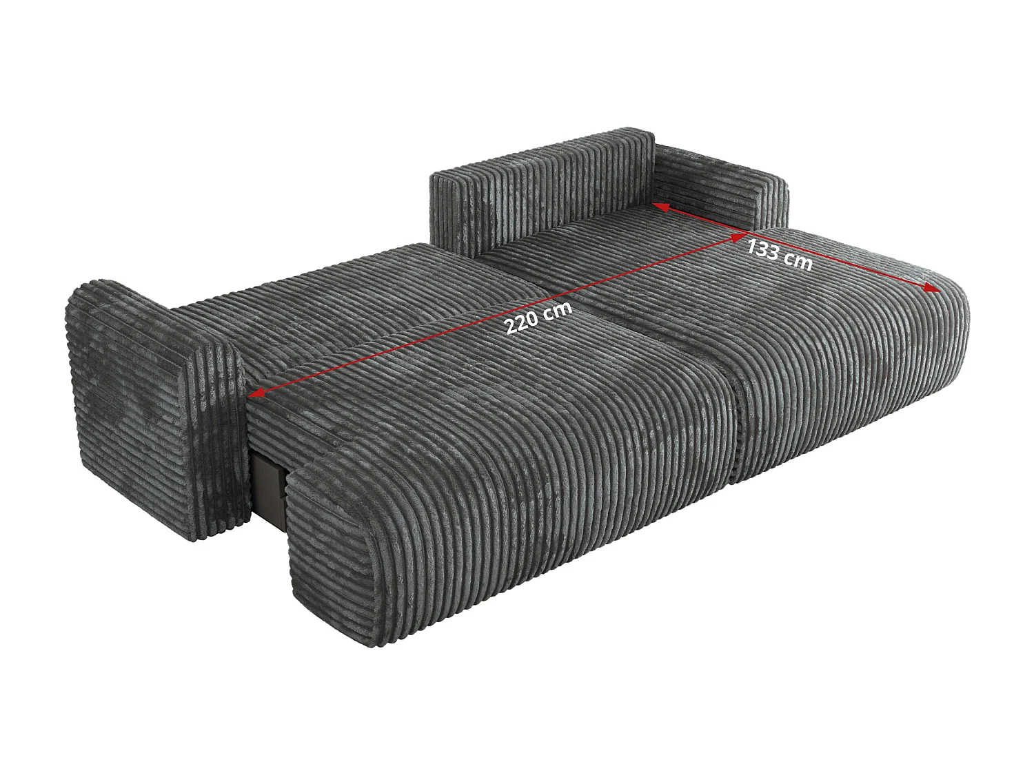 Ecksofa TONO - mit Schlaffunktion und Bettkasten, L-form Ecke, Armlehnen - Dunkelgrau Cord - Ecke Rechts