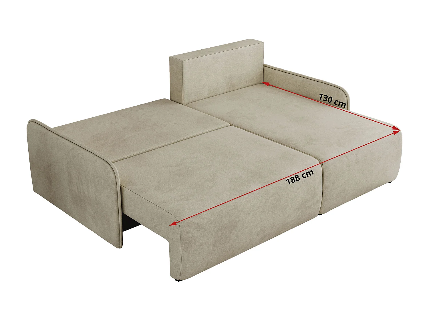 Ecksofa ARPA - L-form Schlaffsofa, Bettkasten und lose Kissen, Armlehnen - Beige Velvet - Ecke Links