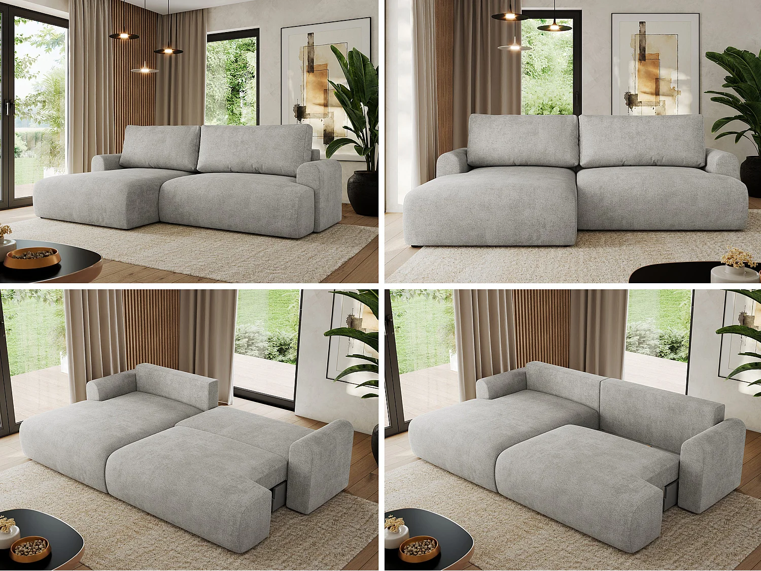 Ecksofa TONO - mit Schlaffunktion und Bettkasten, L-form Ecke, Armlehnen - Hellgrau Struktur - Ecke Links