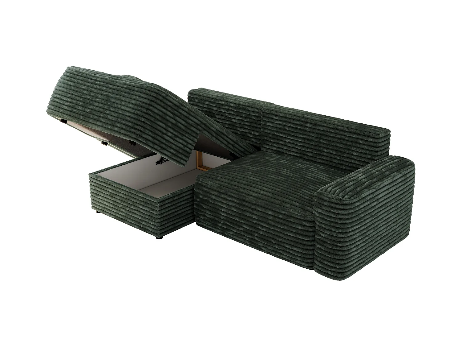 Ecksofa BELLUNO - Schlafsofa mit Bettkasten, Armlehnen, Couch L-form mit Schlaffunktion - Grün Cord - Ecke Links