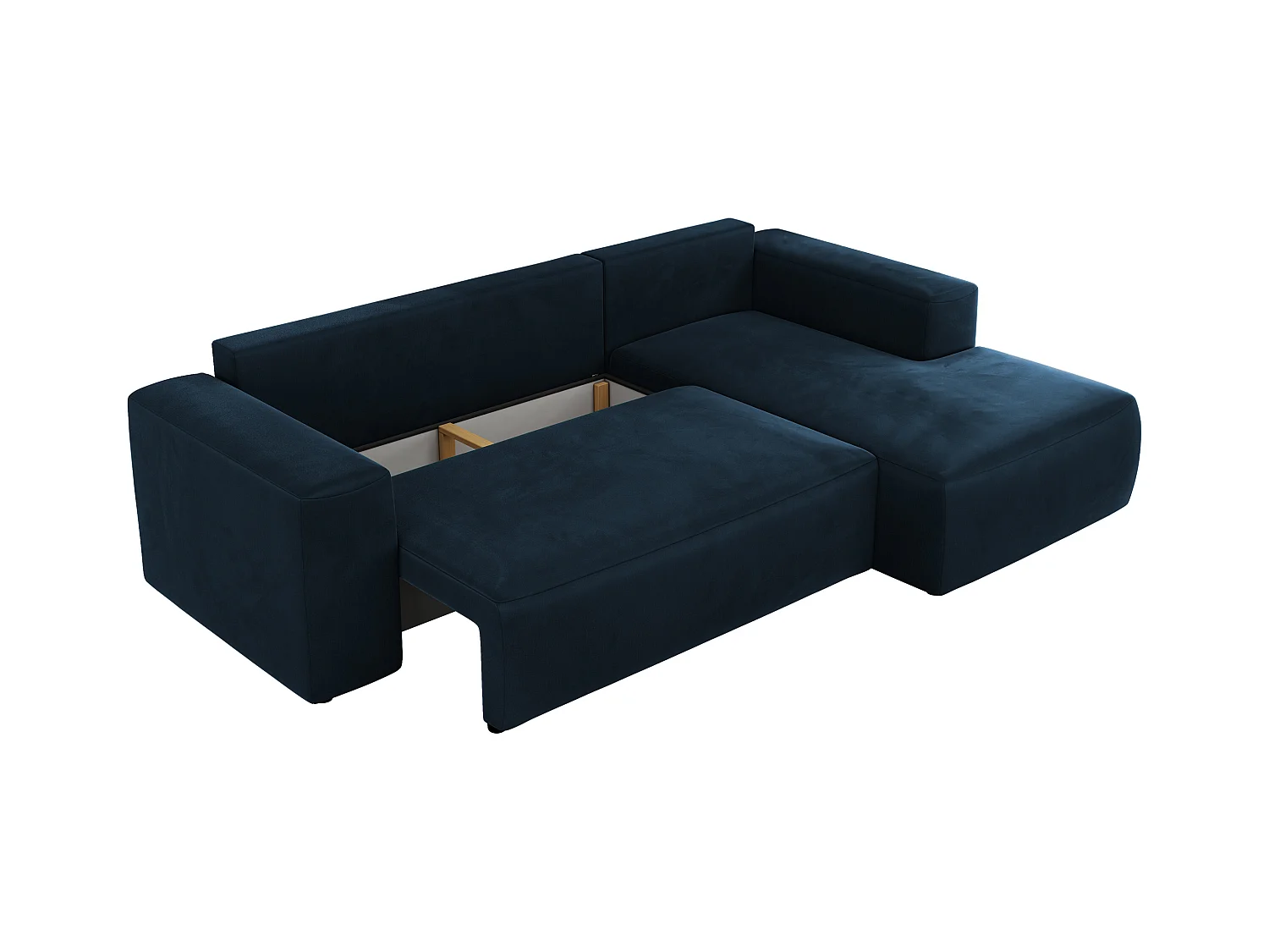 Ecksofa TRENTINO - mit Schlaffunktion und Bettkasten, L-form Couch, lose Kissen und Armlehnen - Dunkelblau Velvet - Ecke Rechts