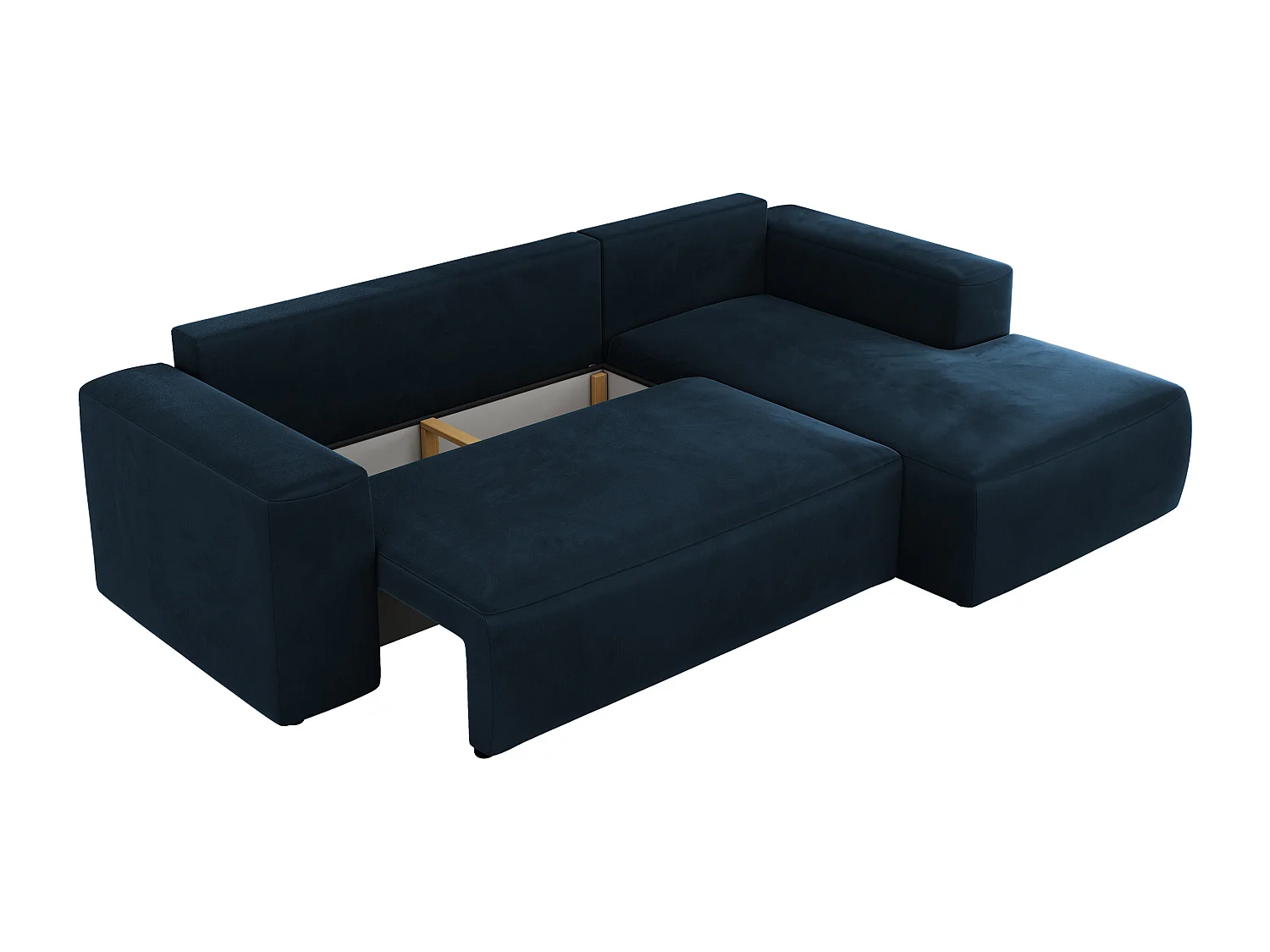Ecksofa TRENTINO - mit Schlaffunktion und Bettkasten, L-form Couch, lose Kissen und Armlehnen - Dunkelblau Velvet - Ecke Rechts
