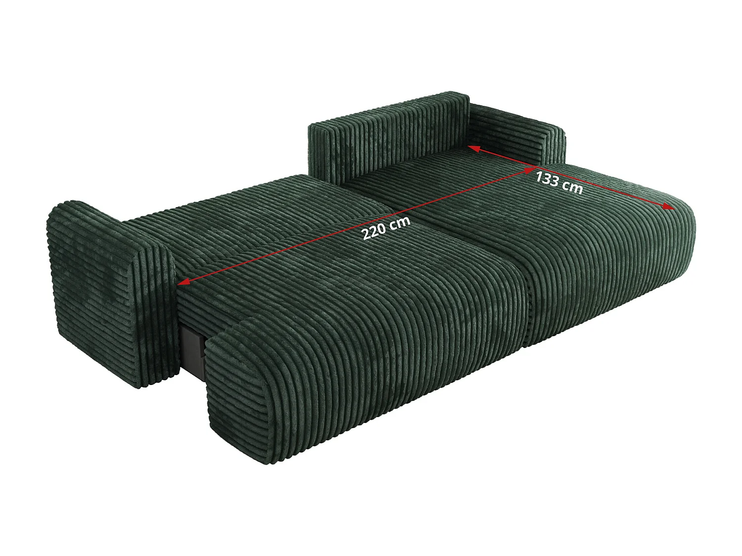 Ecksofa TONO - mit Schlaffunktion und Bettkasten, L-form Ecke, Armlehnen - Grün Cord - Ecke Links