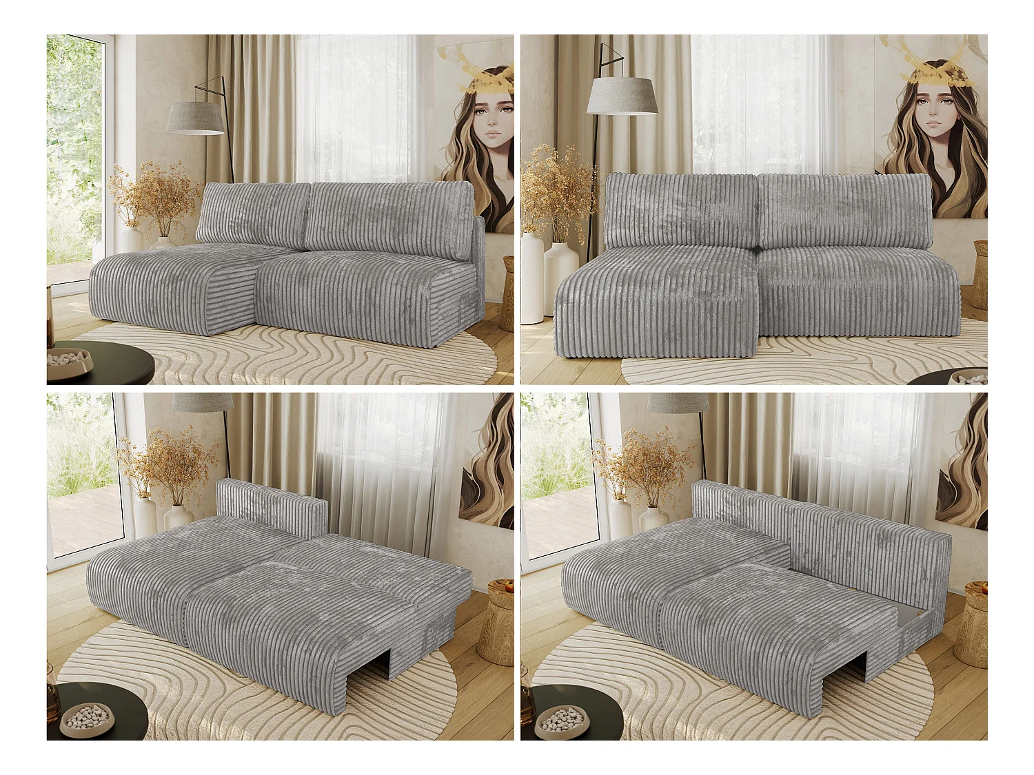 Ecksofa VIVO - L-form Couch mit Schlaffunktion und Bettkasten, Wellenfeder - Grau Cord - Ecke Links