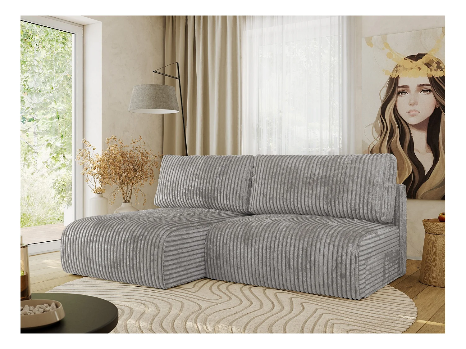 Ecksofa VIVO - L-form Couch mit Schlaffunktion und Bettkasten, Wellenfeder - Grau Cord - Ecke Links