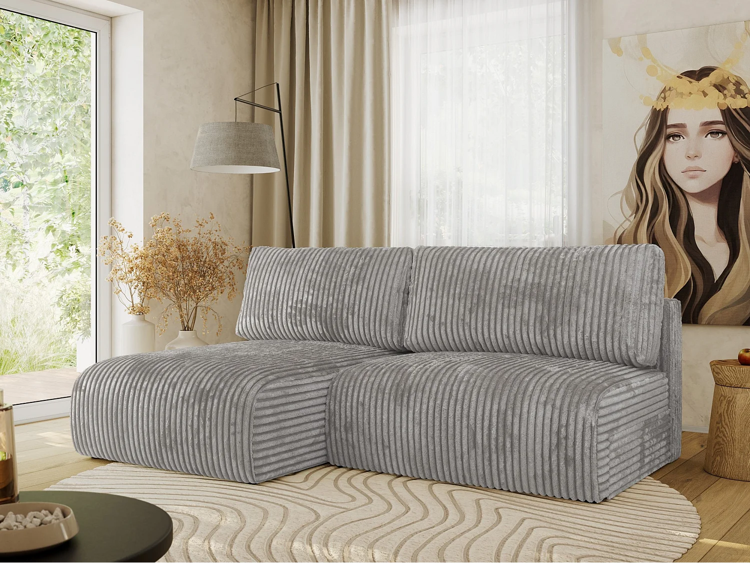 Ecksofa VIVO - L-form Couch mit Schlaffunktion und Bettkasten, Wellenfeder - Grau Cord - Ecke Links