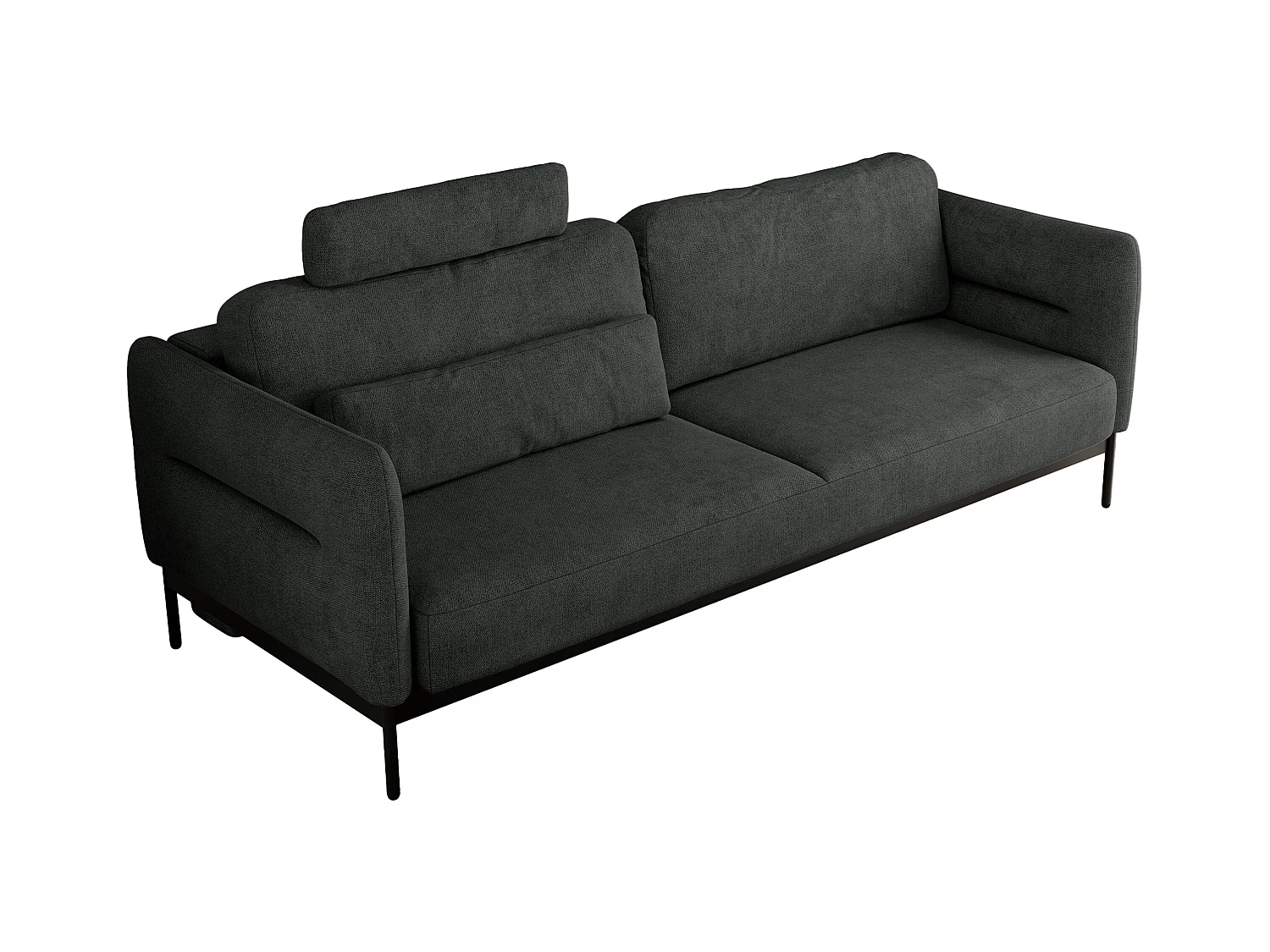 Sofa SALENTO - 3-Sitzer mit Metallbeine, mobile Kopfstütze, Schlafsofa mit lose Kissen - Dunkelgrau Strukture