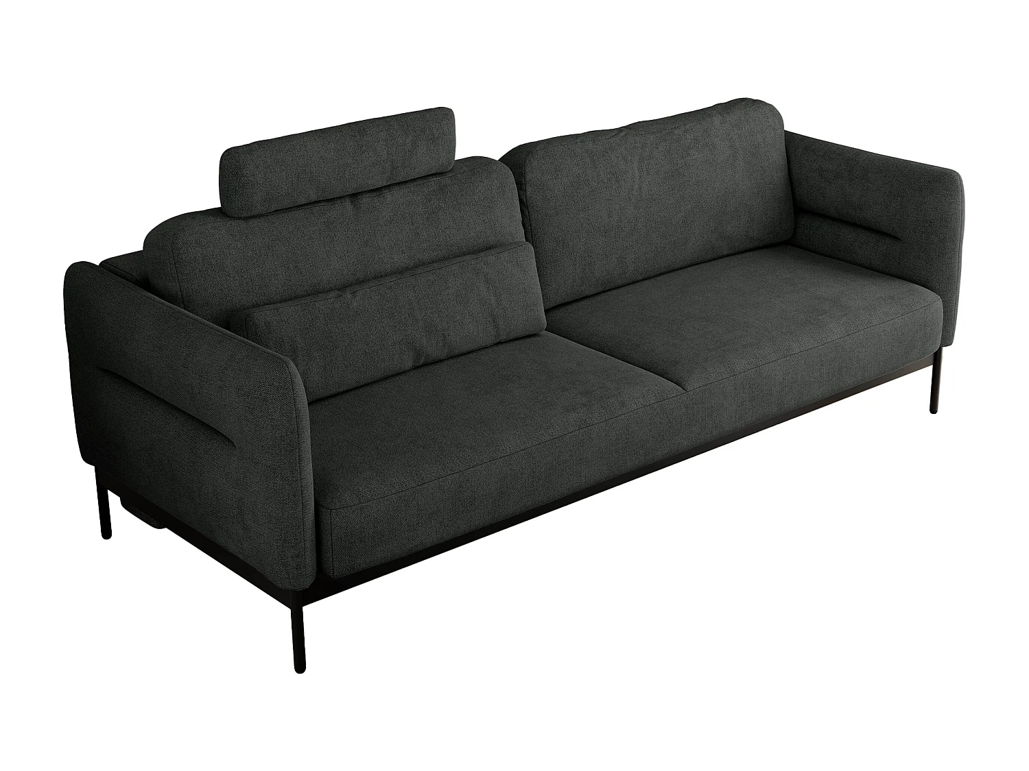 Sofa SALENTO - 3-Sitzer mit Metallbeine, mobile Kopfstütze, Schlafsofa mit lose Kissen - Dunkelgrau Strukture
