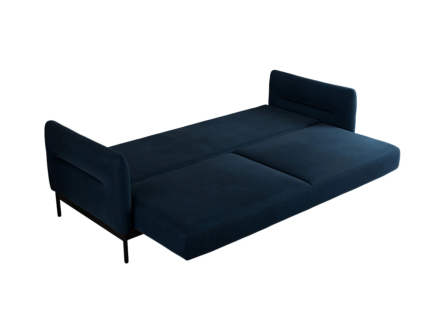 Sofa SALENTO - 3-Sitzer mit Metallbeine, mobile Kopfstütze, Schlafsofa mit lose Kissen - Dunkelblau Velvet