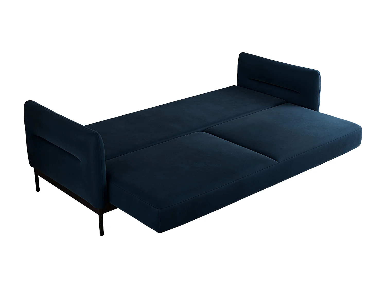 Sofa SALENTO - 3-Sitzer mit Metallbeine, mobile Kopfstütze, Schlafsofa mit lose Kissen - Dunkelblau Velvet