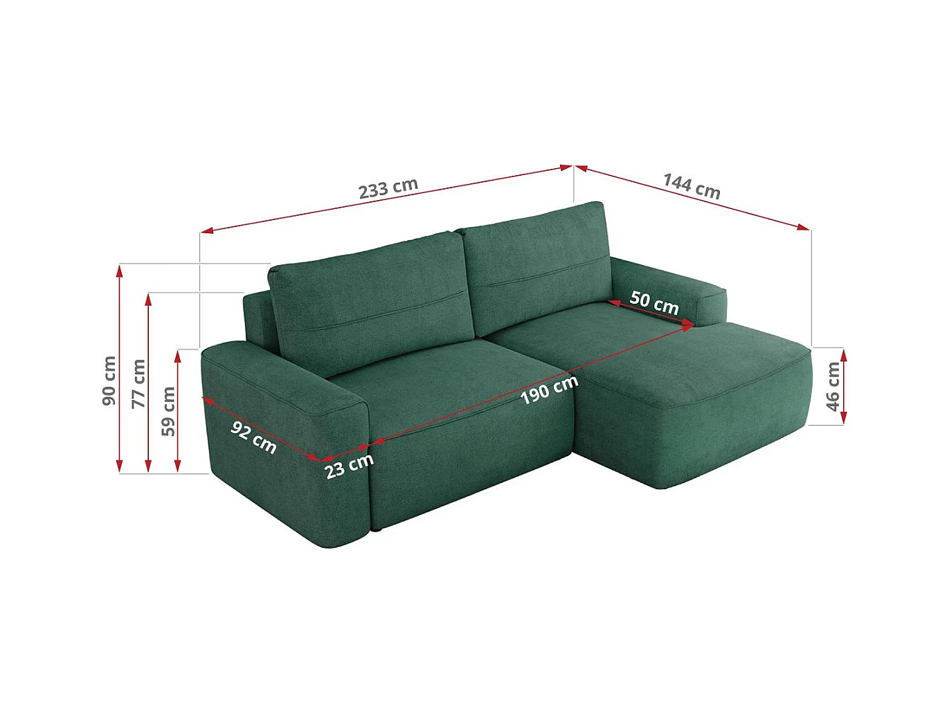 Ecksofa BELLUNO - Schlafsofa mit Bettkasten, Armlehnen, Couch L-form mit Schlaffunktion - Grün Strukture - Ecke Rechts