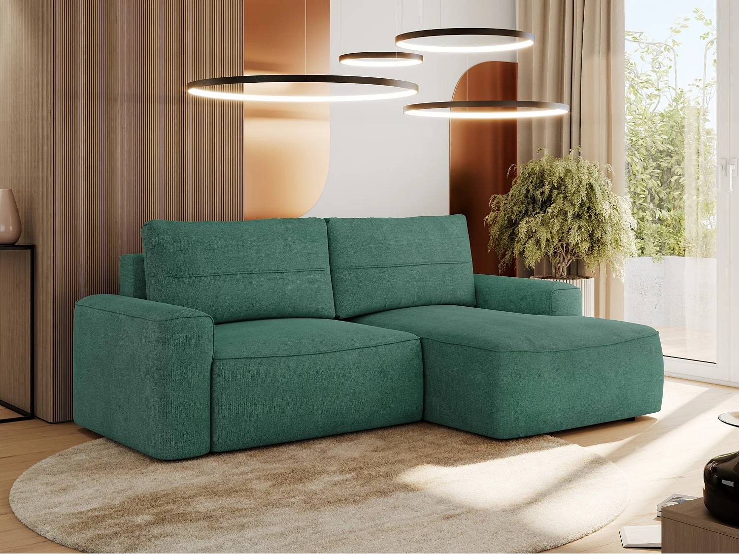 Ecksofa BELLUNO - Schlafsofa mit Bettkasten, Armlehnen, Couch L-form mit Schlaffunktion - Grün Strukture - Ecke Rechts