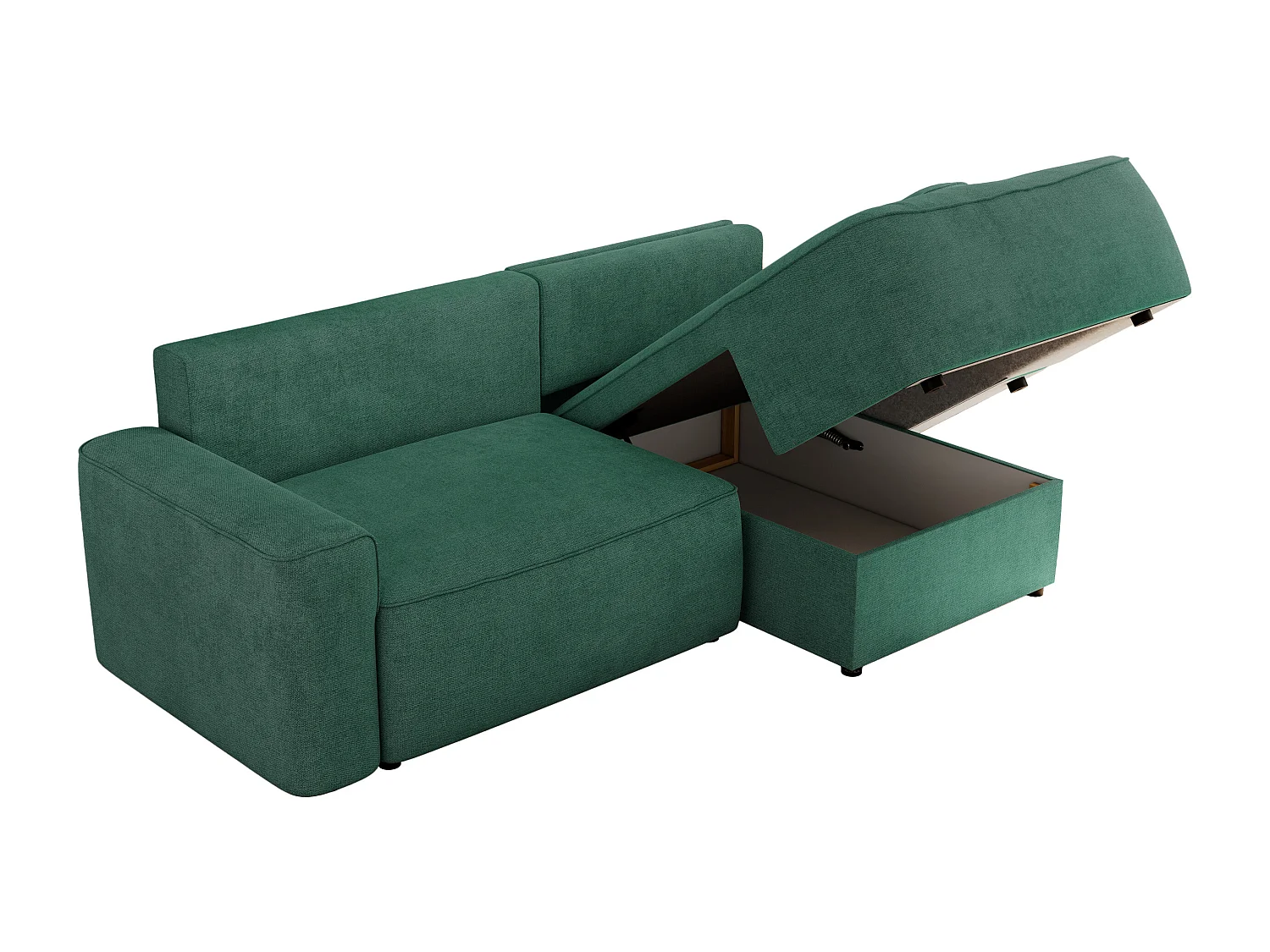 Ecksofa BELLUNO - Schlafsofa mit Bettkasten, Armlehnen, Couch L-form mit Schlaffunktion - Grün Strukture - Ecke Rechts