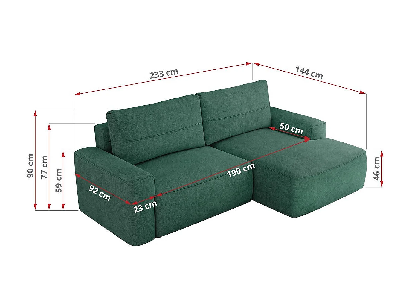 Ecksofa BELLUNO - Schlafsofa mit Bettkasten, Armlehnen, Couch L-form mit Schlaffunktion - Grün Strukture - Ecke Rechts