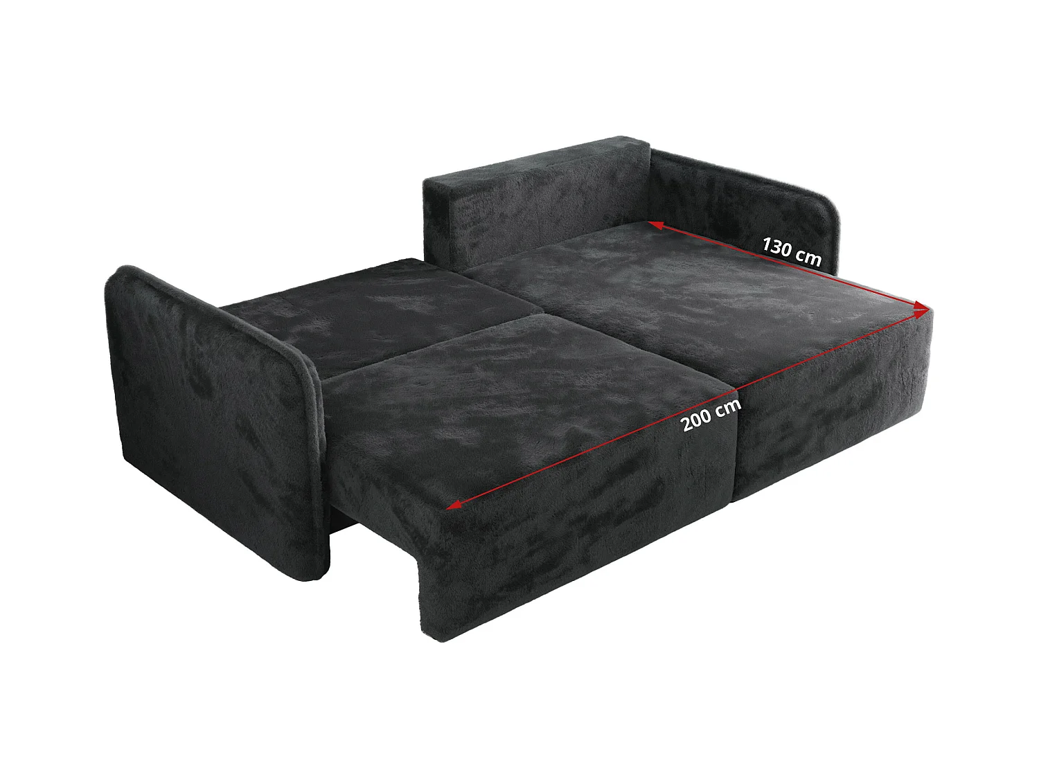 Ecksofa MESTO - Schlaffunktion und Bettkasten, L-form Couch für das Wohnzimmer, Armlehnen - Dunkelgrau Plüsch - Ecke Links