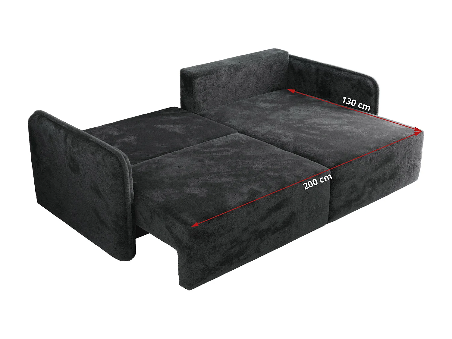 Ecksofa MESTO - Schlaffunktion und Bettkasten, L-form Couch für das Wohnzimmer, Armlehnen - Dunkelgrau Plüsch - Ecke Links